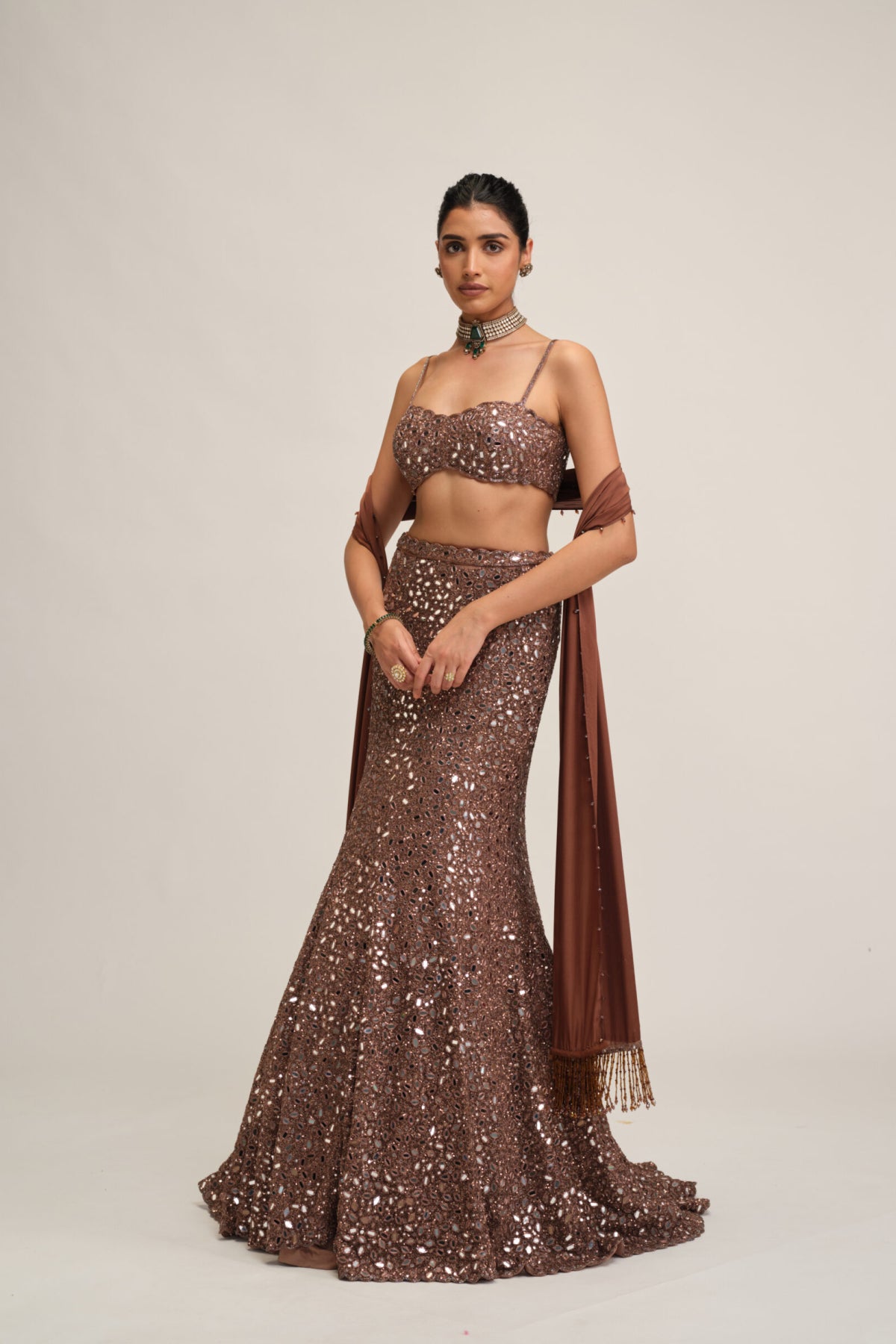 Deep Beige Fishcut Lehenga Set