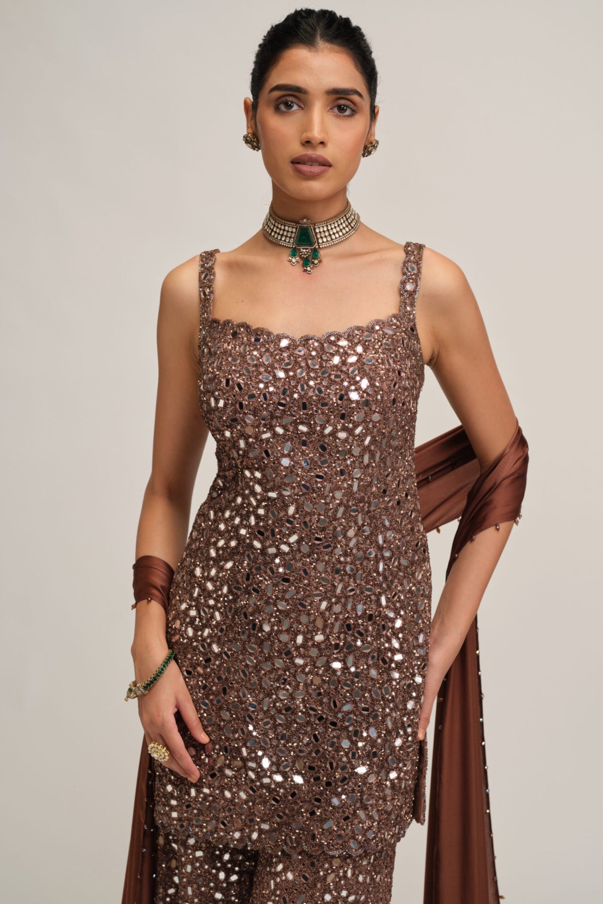 Deep Beige Kurta Sharara Set