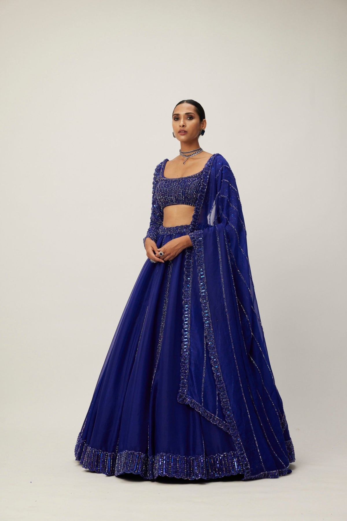 Cocktail Blue Organza Lehenga Set- Ready to ship