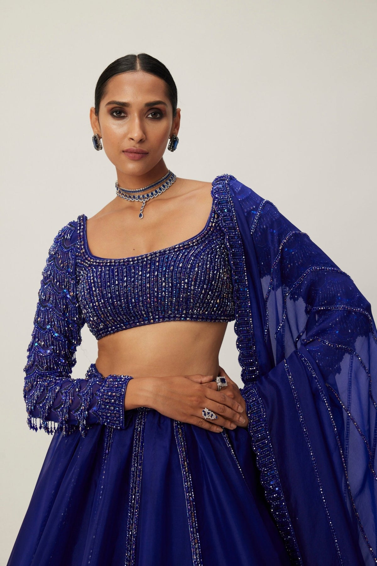 Cocktail Blue Organza Lehenga Set- Ready to ship