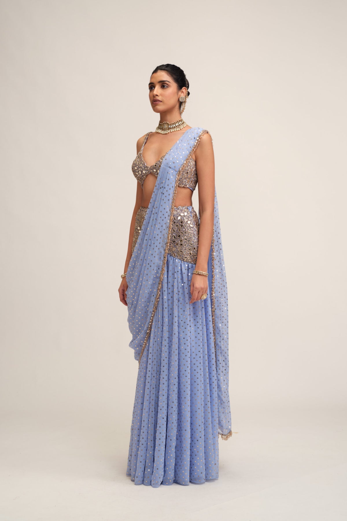 Dew Blue Draped Saree Set