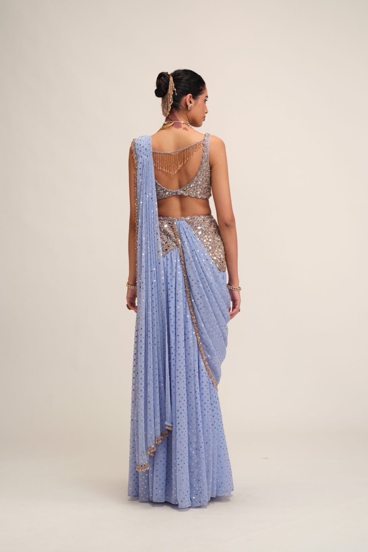 Dew Blue Draped Saree Set