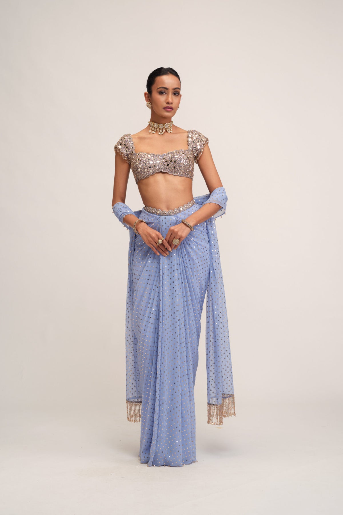 Dew Blue Draped Skirt Set