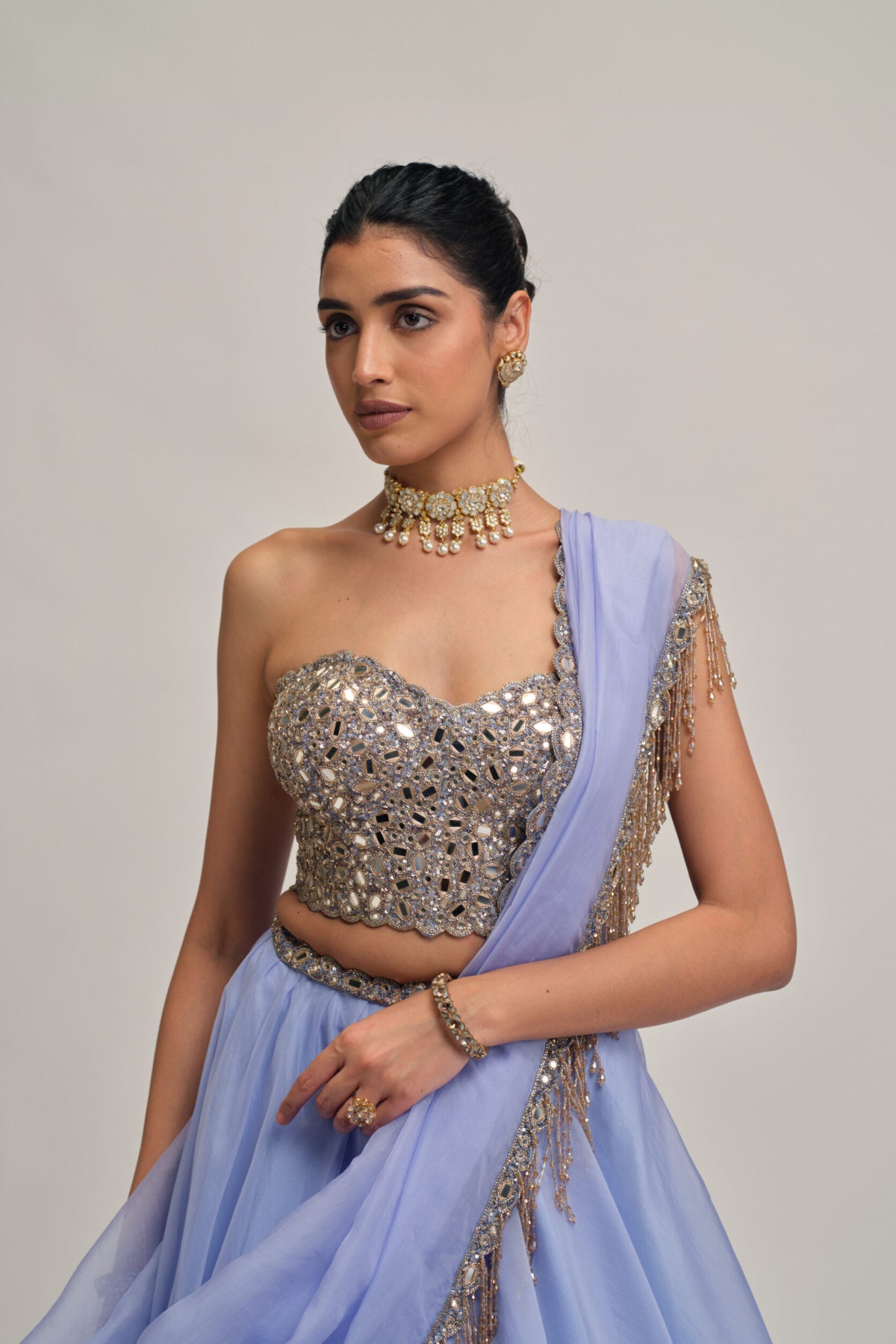 Dew Blue Organza Lehenga Set