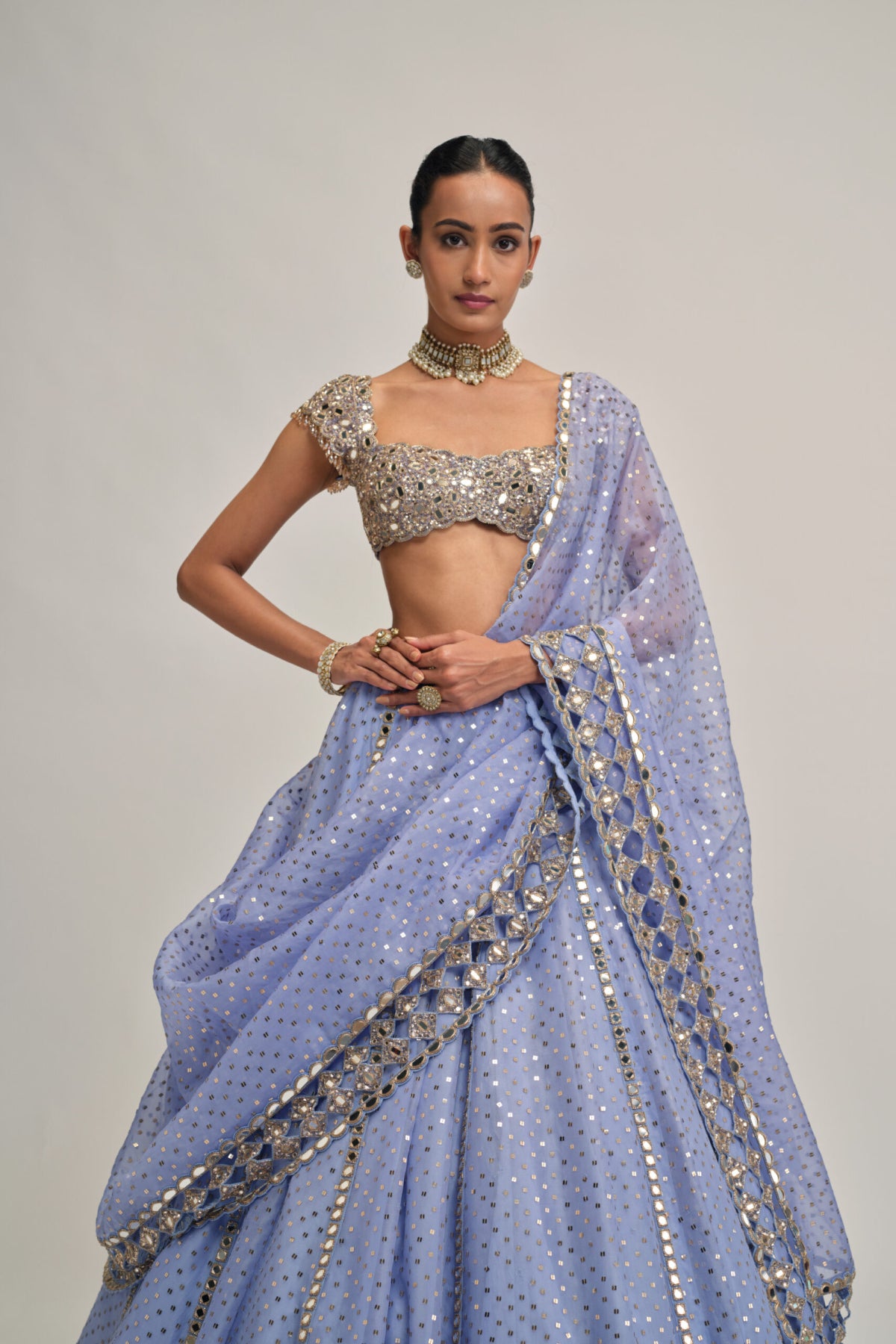 Dew Blue Sequins Embroidered Lehenga Set