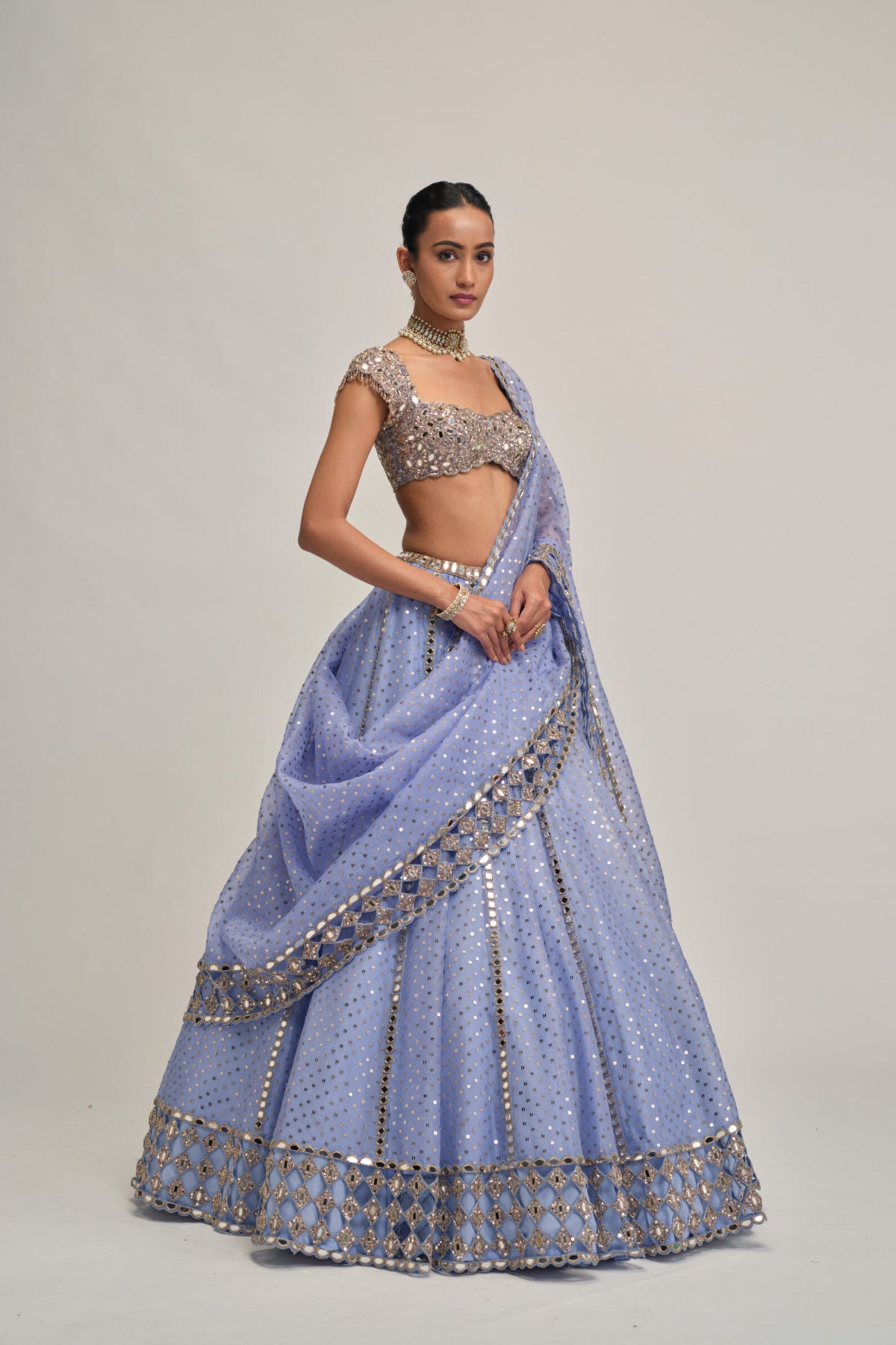 Dew Blue Sequins Embroidered Lehenga Set
