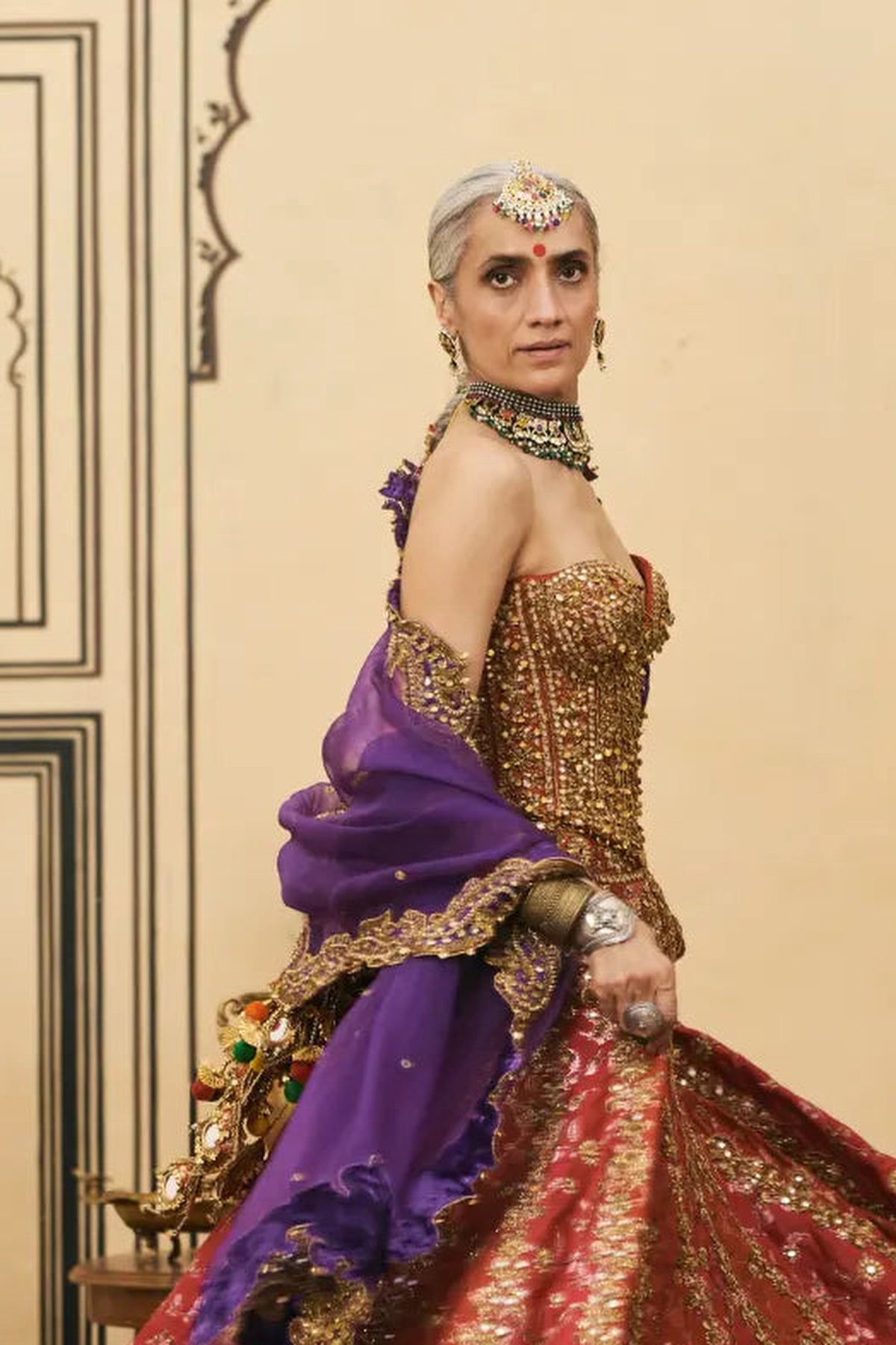Do-Rang Brocade Gota Lehenga Set