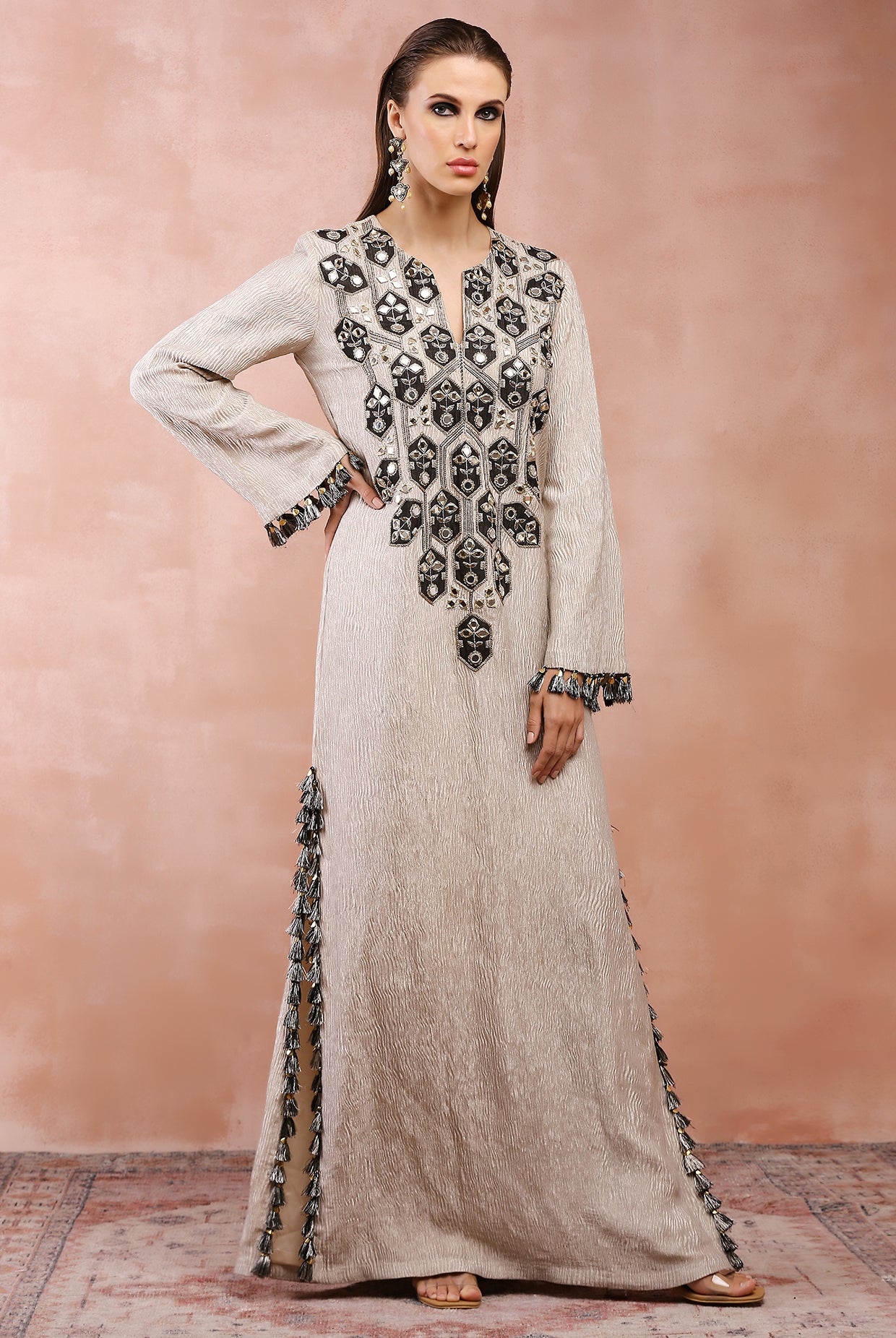 DULL GOLD EMBROIDERED YOKE KAFTAN