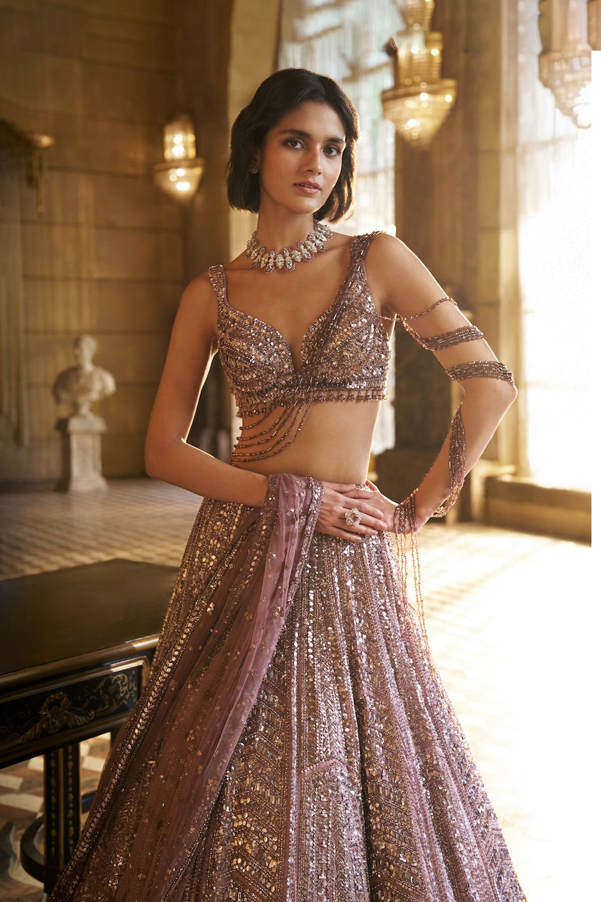 Dusty Mauve Sequin Lehenga Set