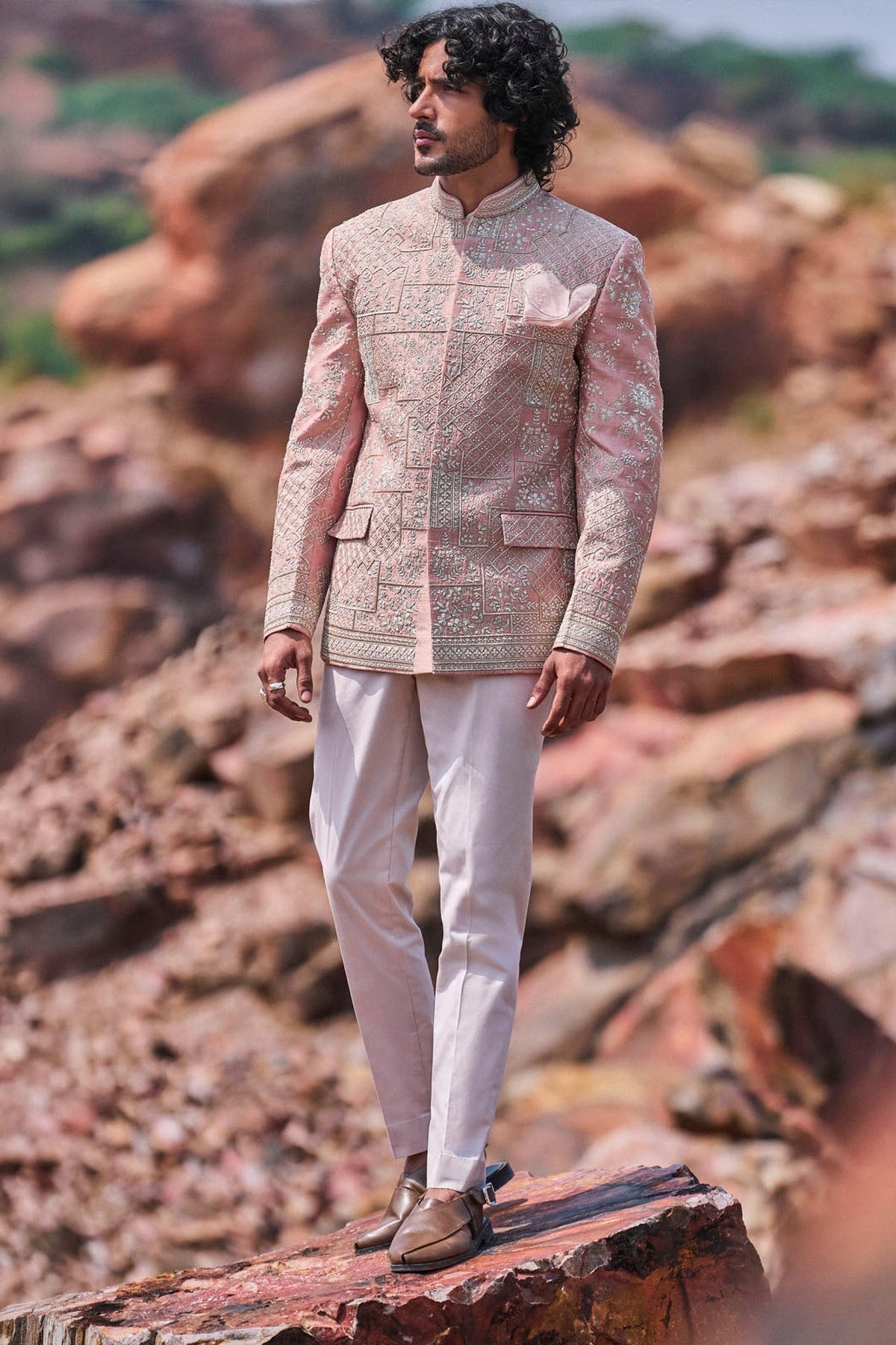 Dusty Rose Bandhgala Set