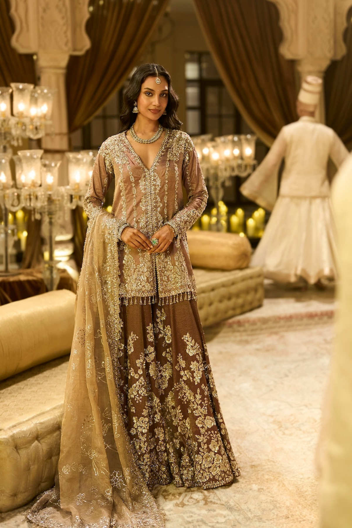 Dusty Rose Tissue Sharara Set