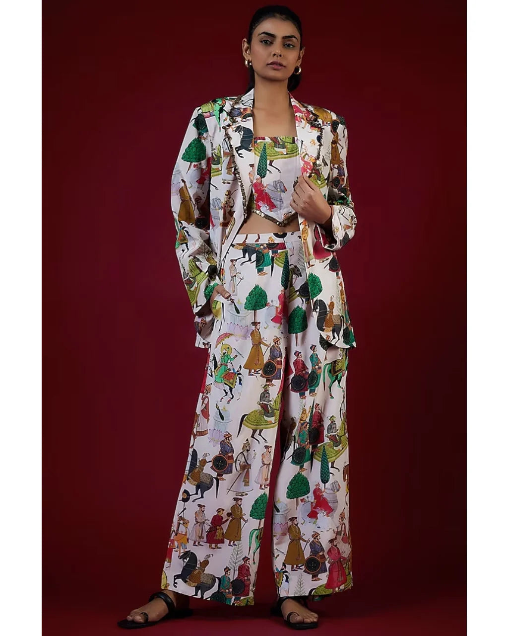 Ivory Printed Pant Suit Set