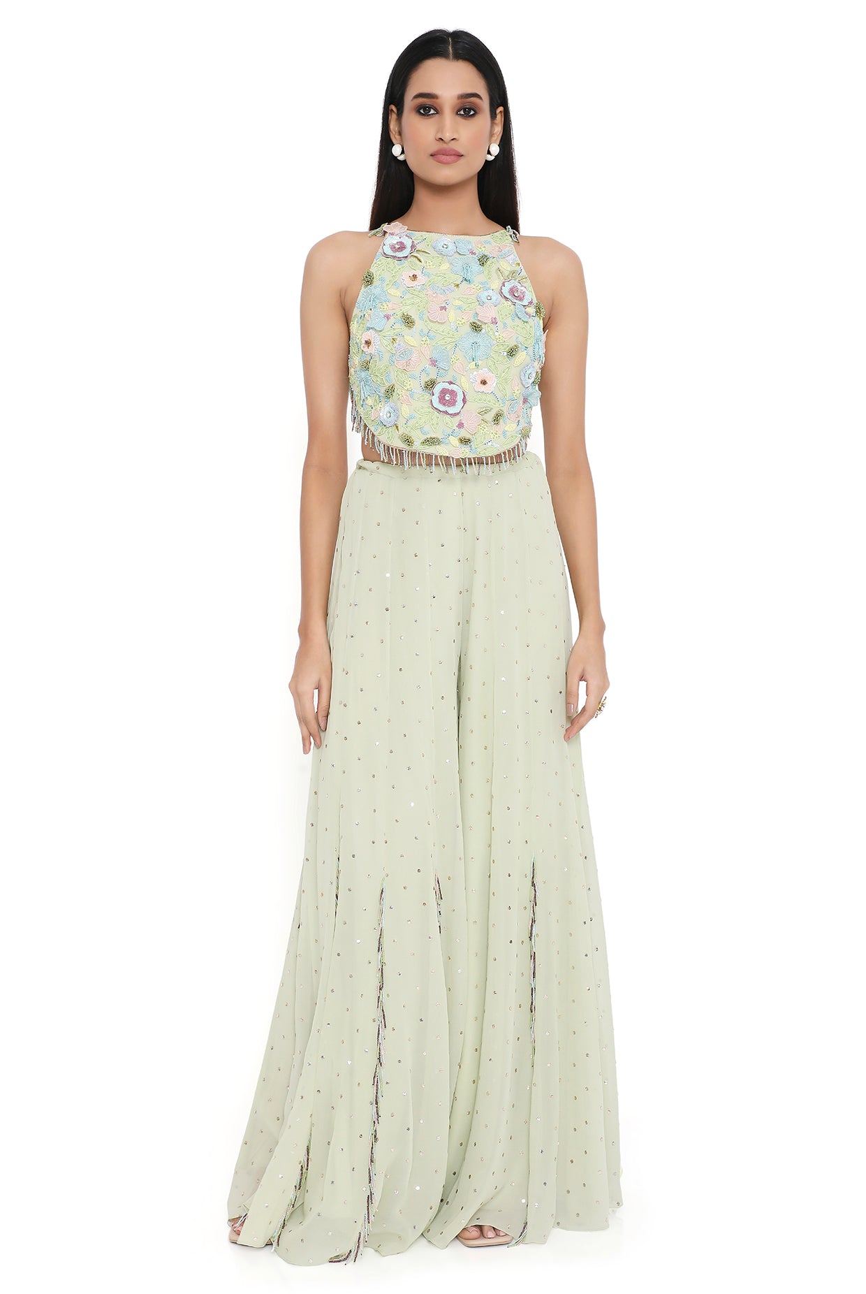 Elisa Aqua Embroidered Choli And Sharara