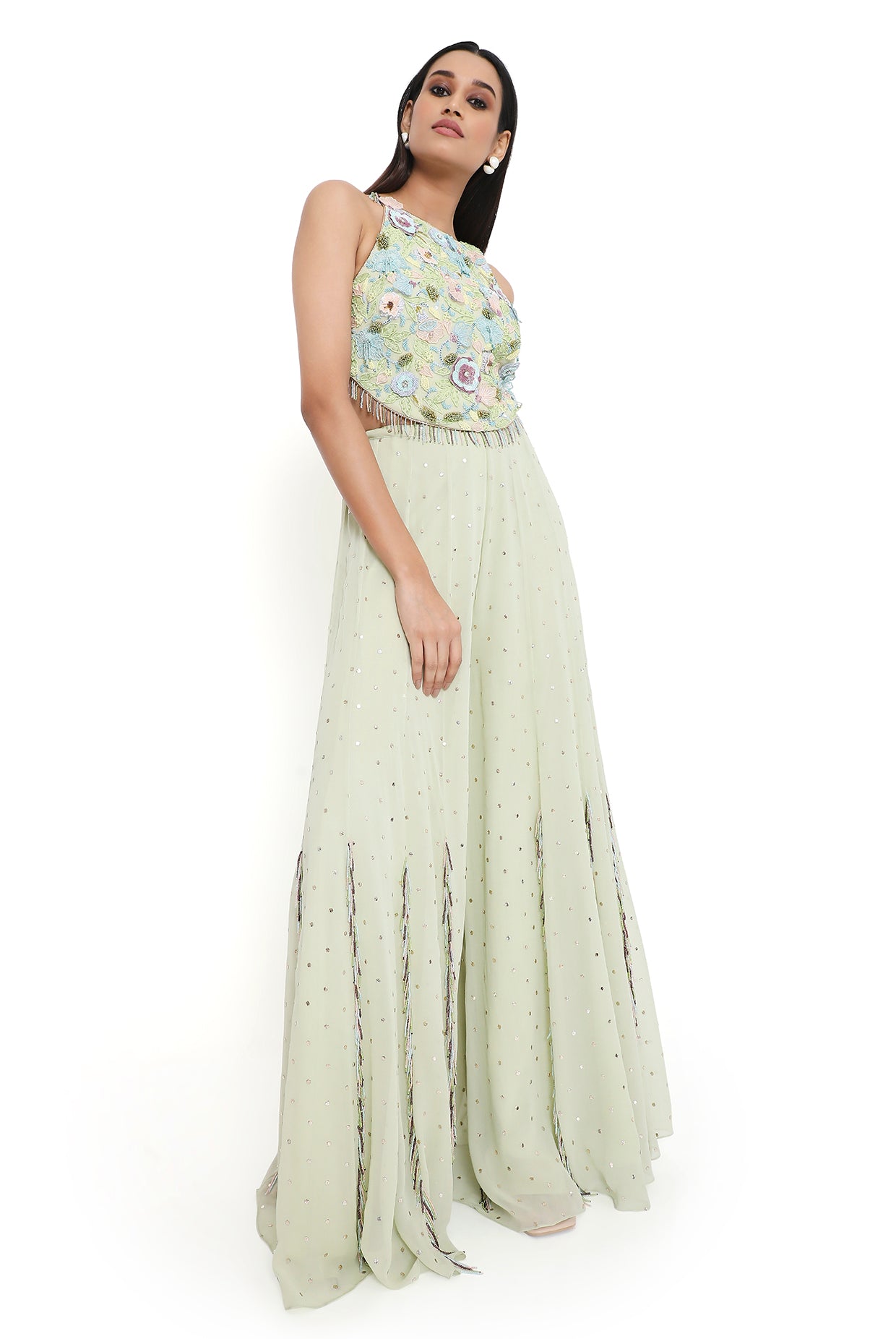 Elisa Aqua Embroidered Choli And Sharara