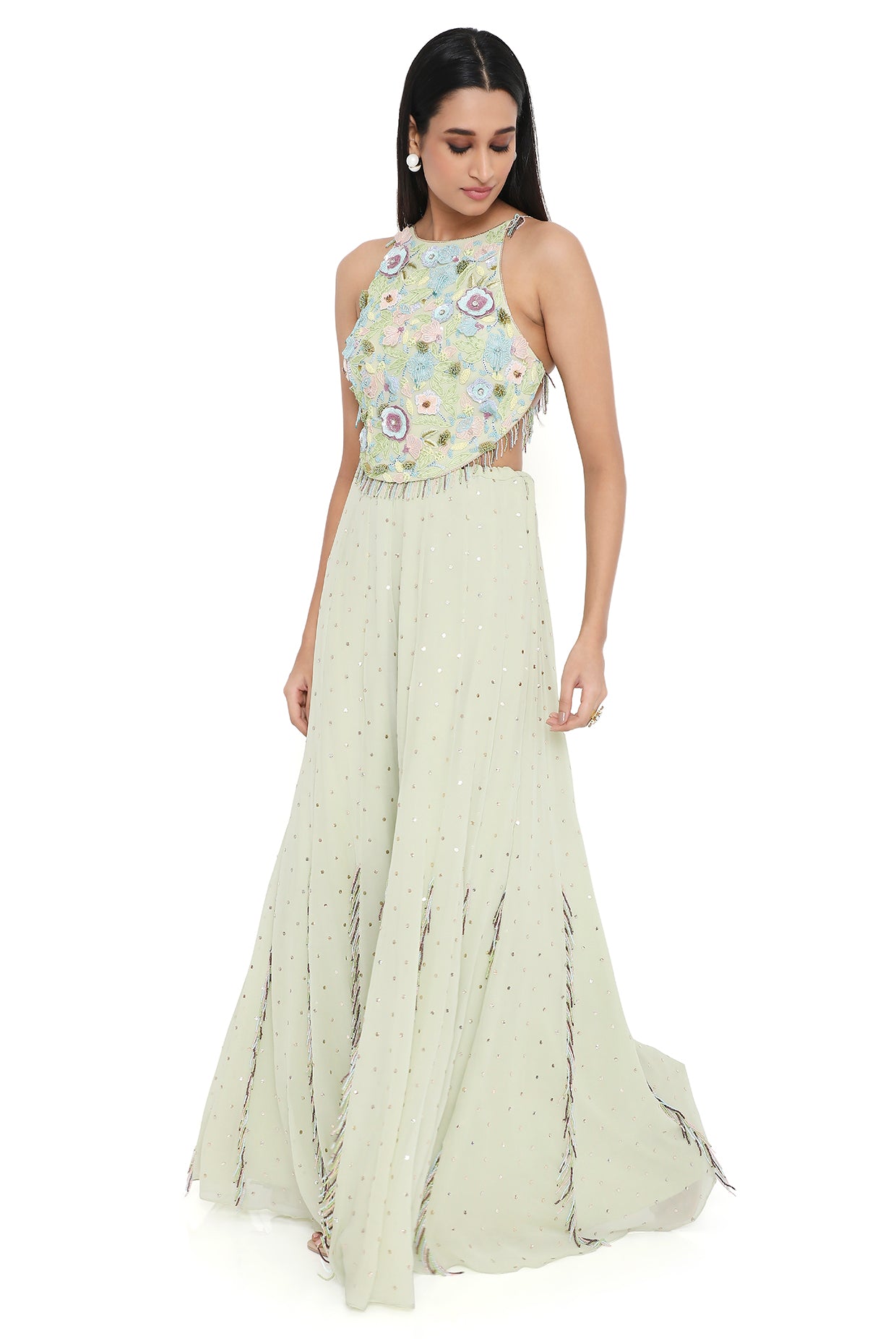 Elisa Aqua Embroidered Choli And Sharara