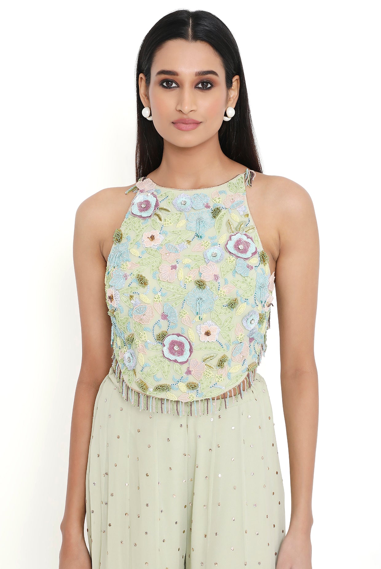 Elisa Aqua Embroidered Choli And Sharara