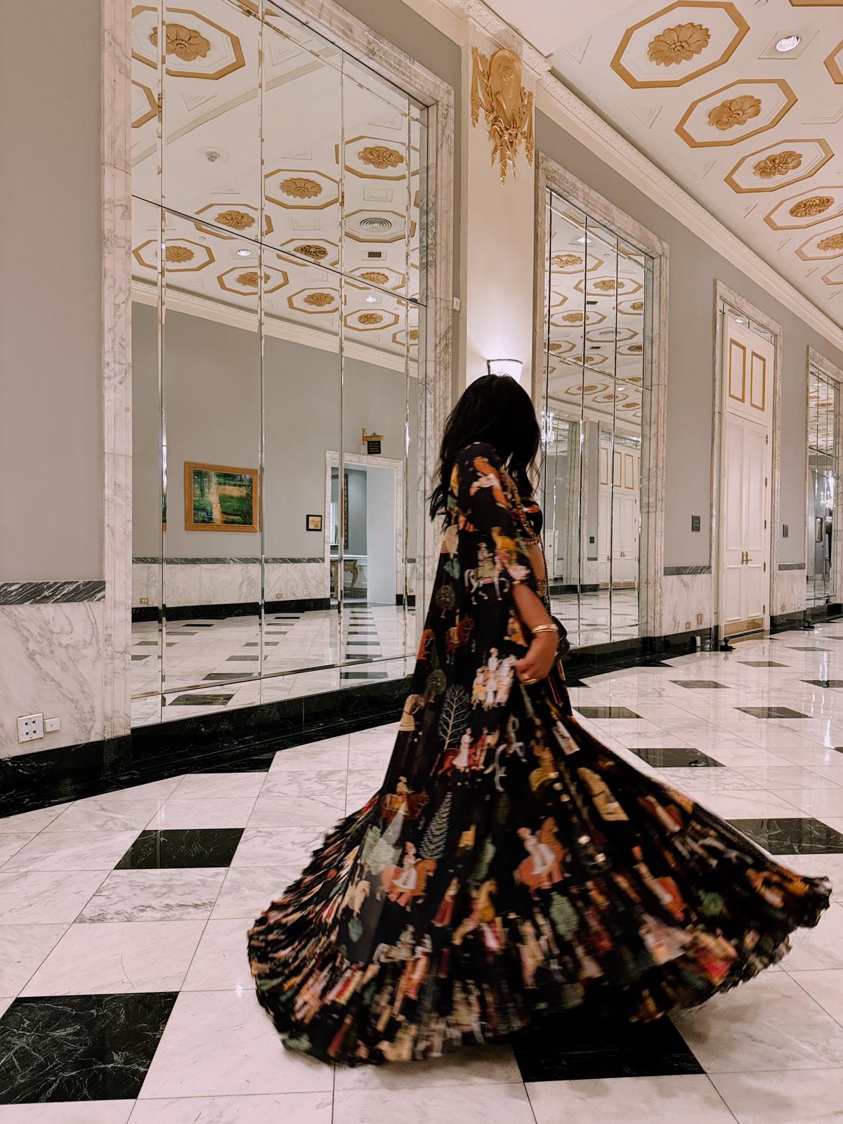 Block Flowy Mughal Printed Cape and Skirt Set