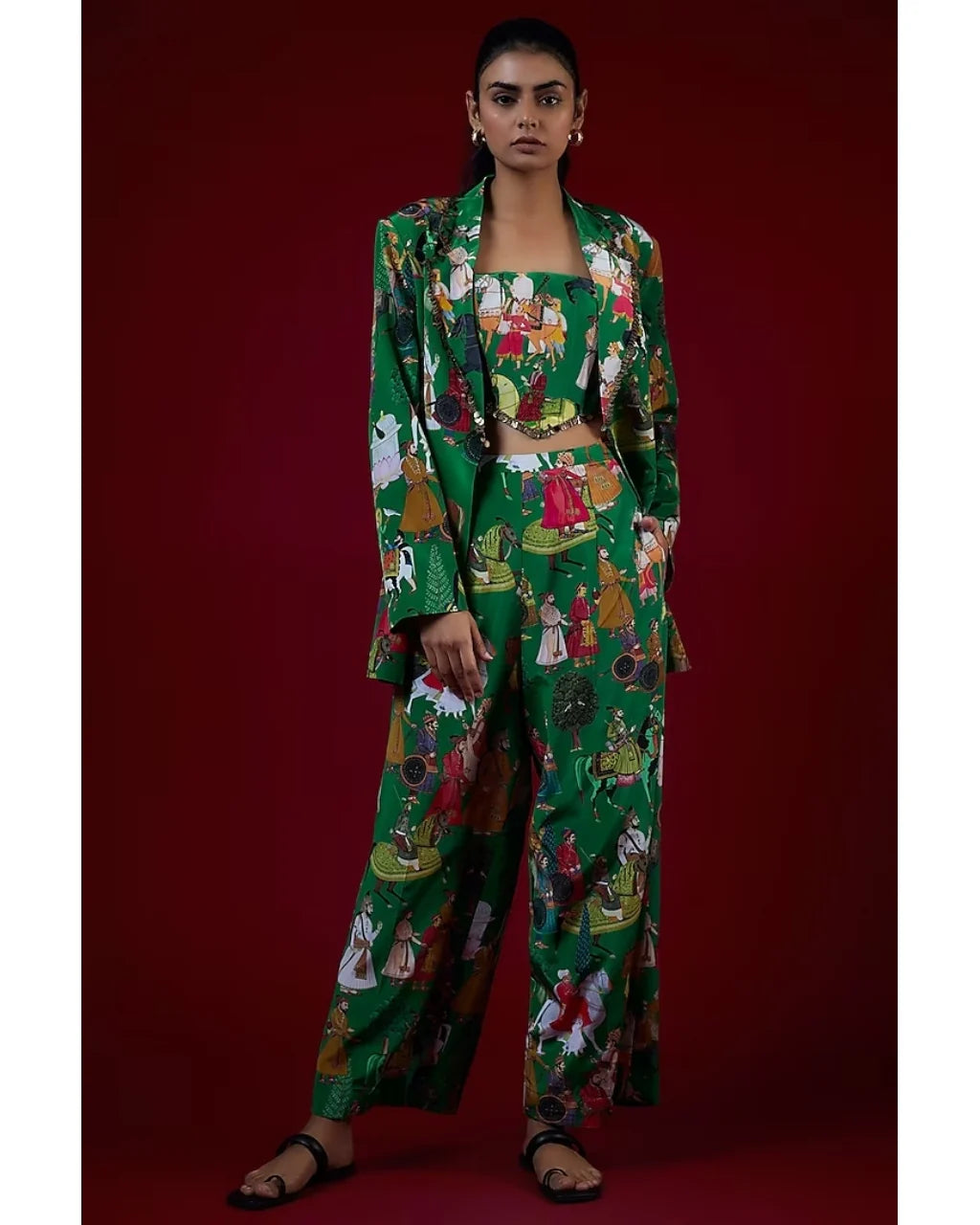 Green Printed Pant Suit Set