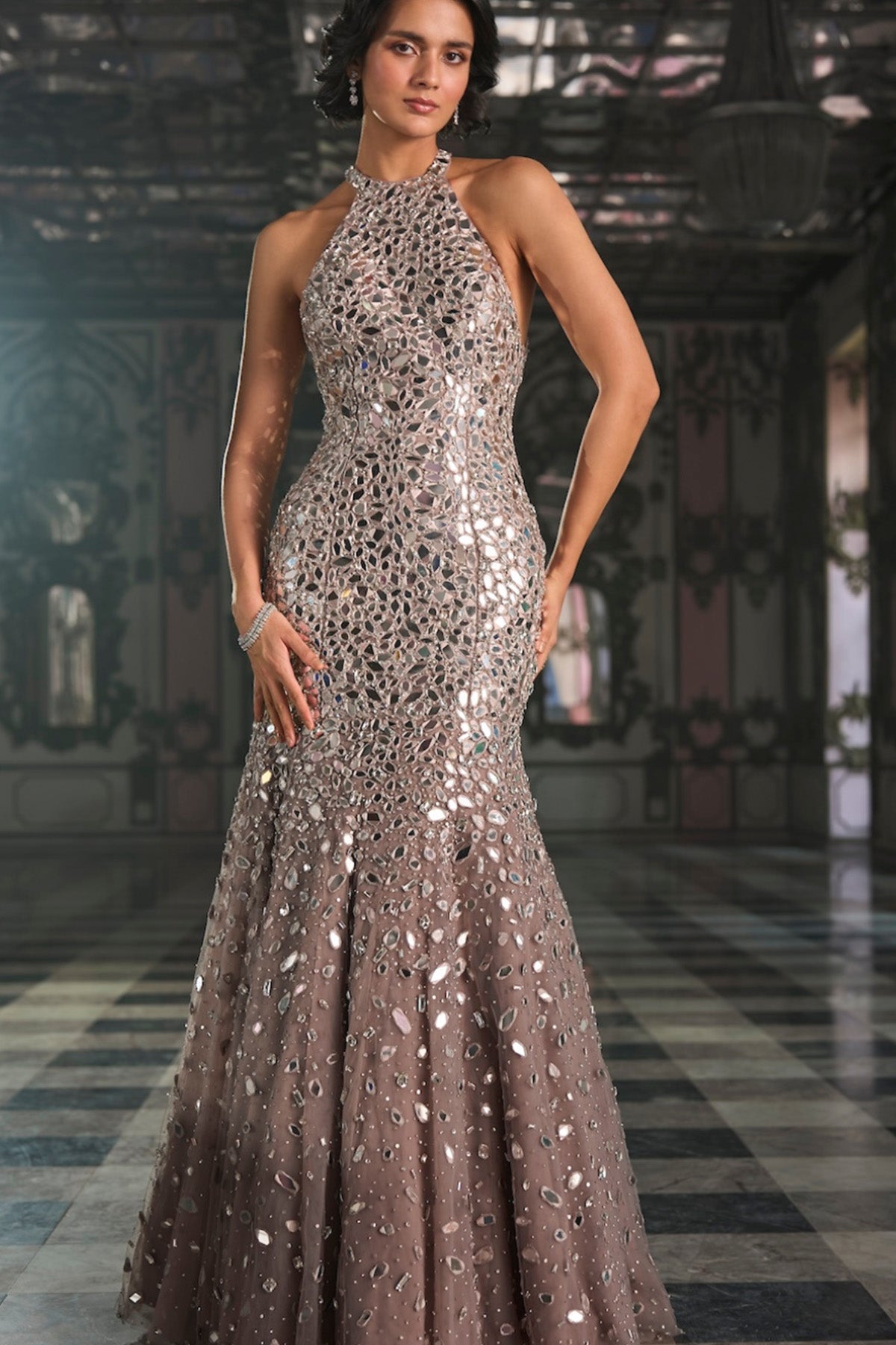 Fit & Flare Mirror Work Gown