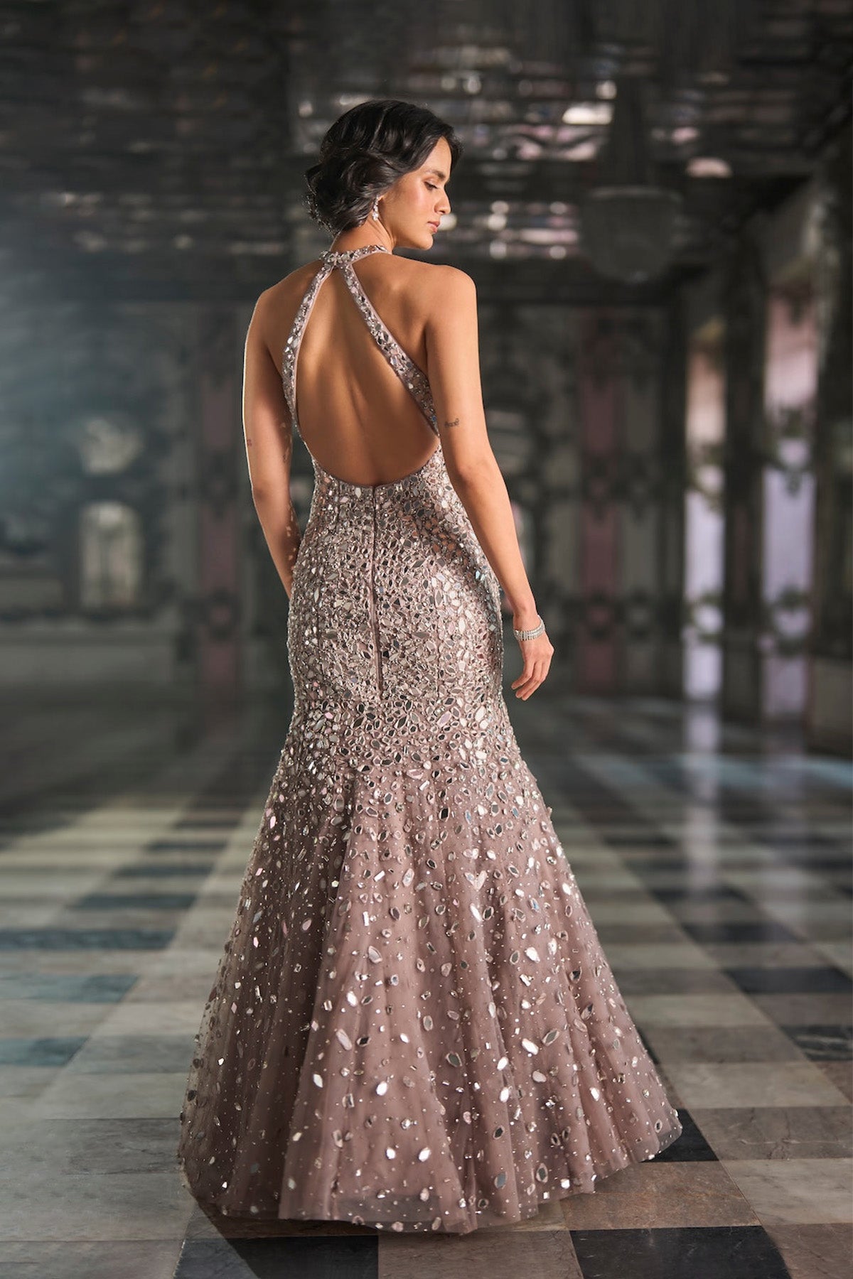 Fit & Flare Mirror Work Gown