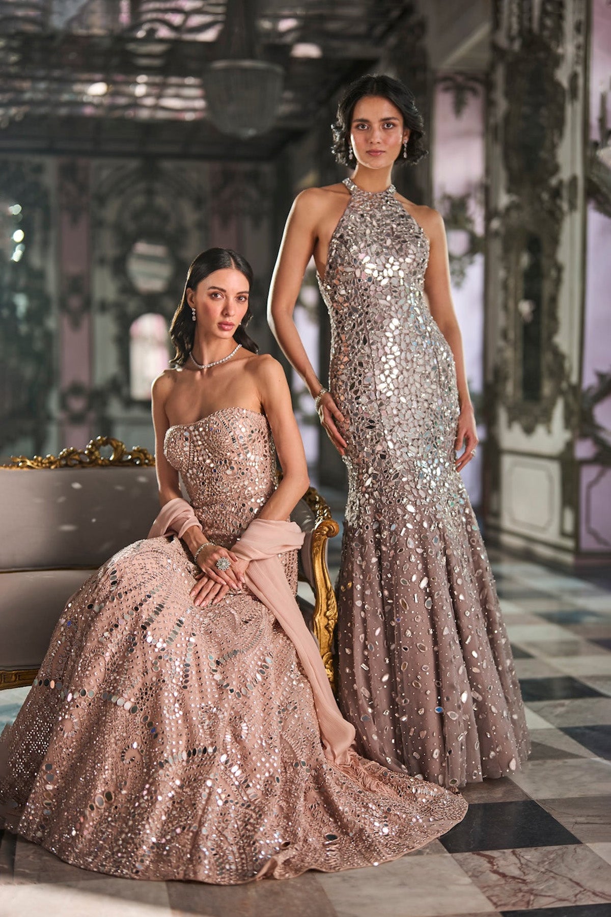 Fit & Flare Mirror Work Gown