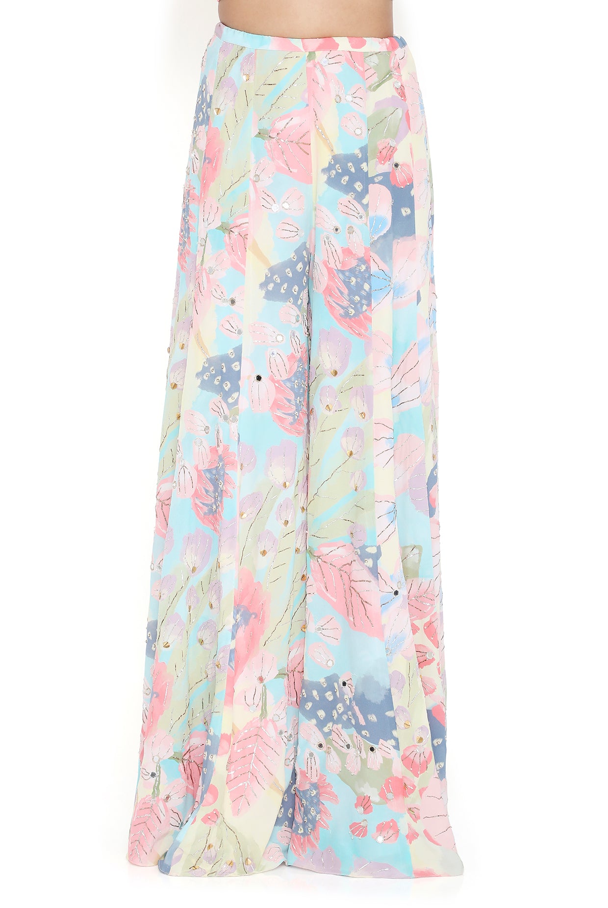 Fresia Euphoria Print Embroidered Blazer With Bustier And Sharara With Belt