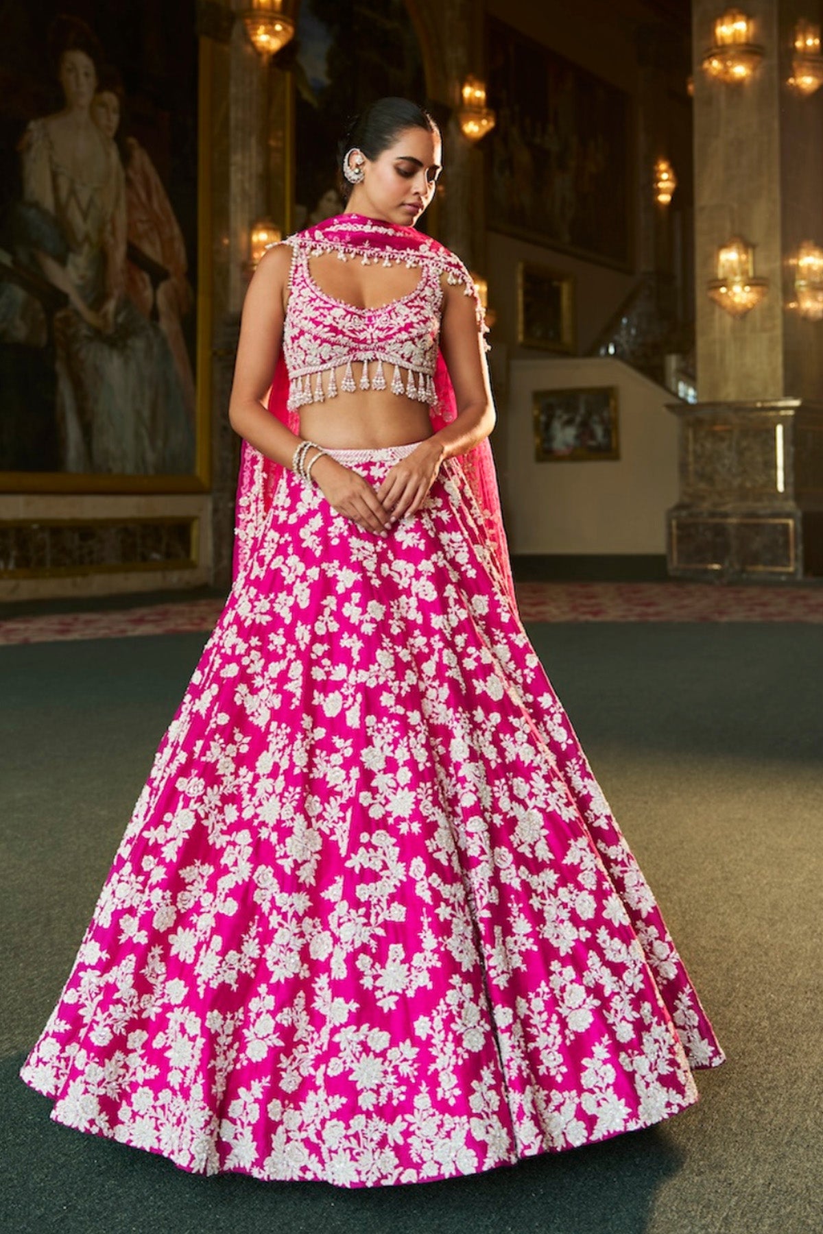 Fuchsia Pink Thread Work Lehenga Set