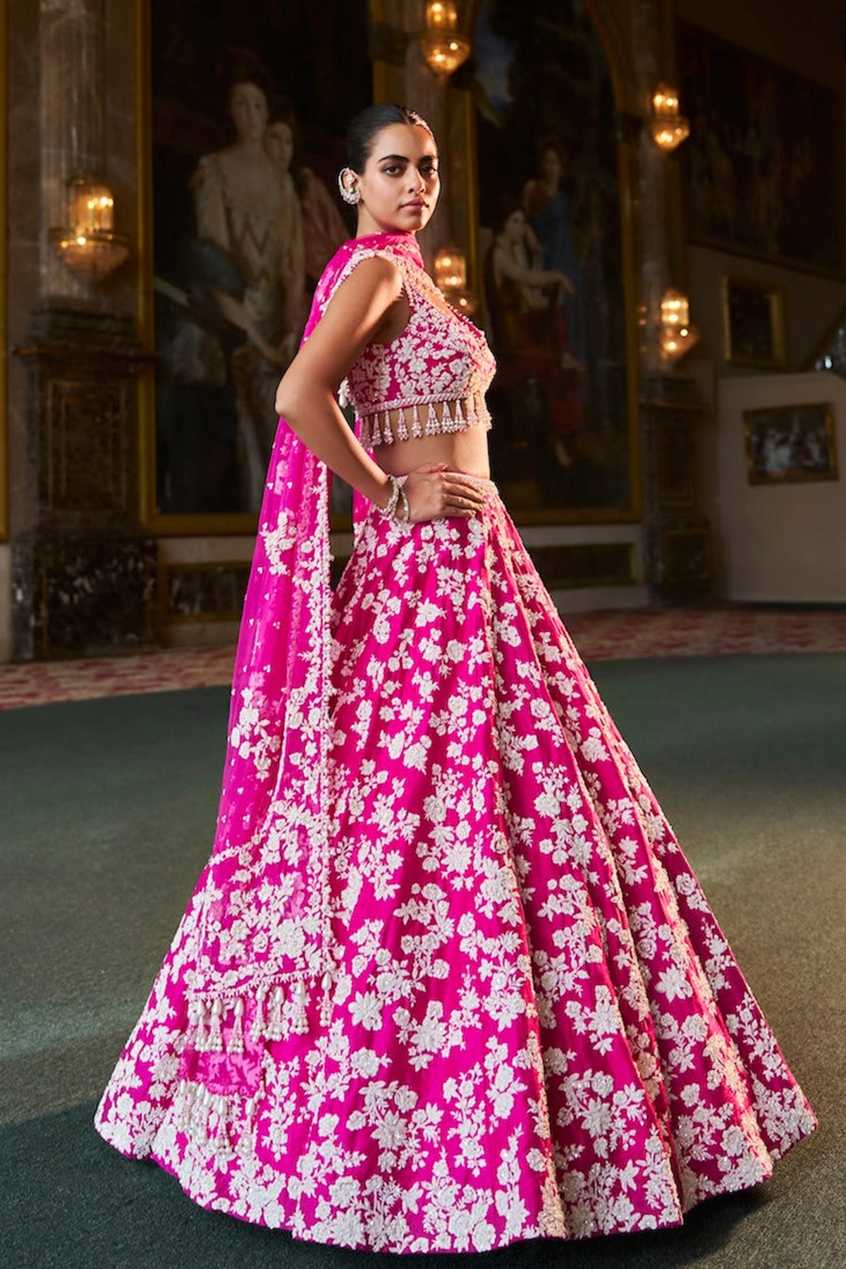 Fuchsia Pink Thread Work Lehenga Set
