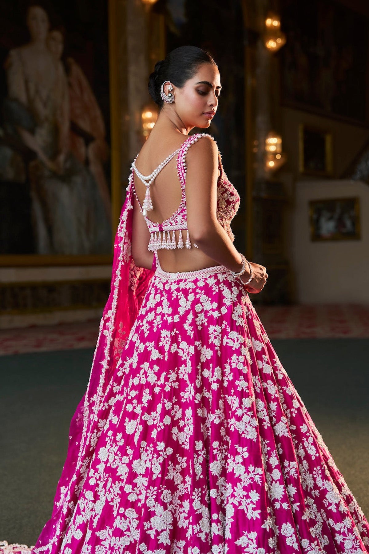 Fuchsia Pink Thread Work Lehenga Set