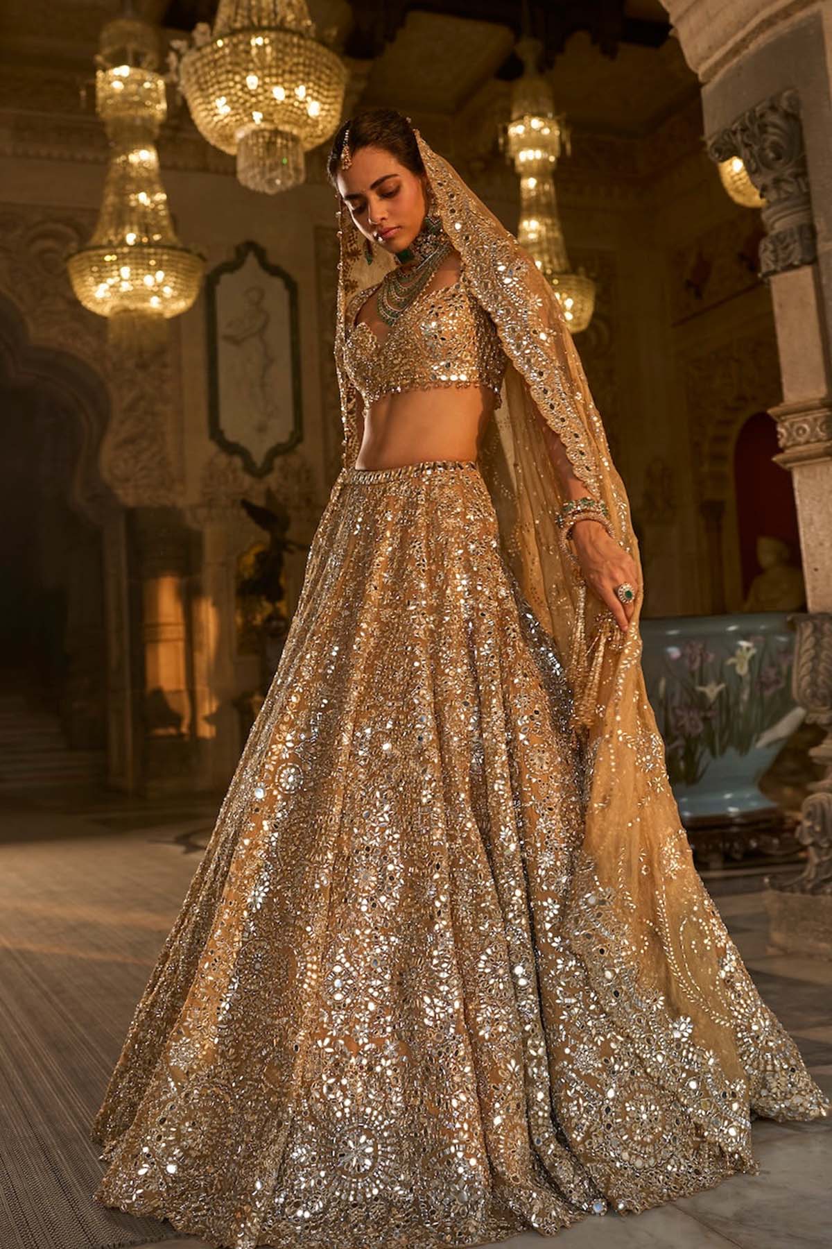 Gold Mirror Work Lehenga Set