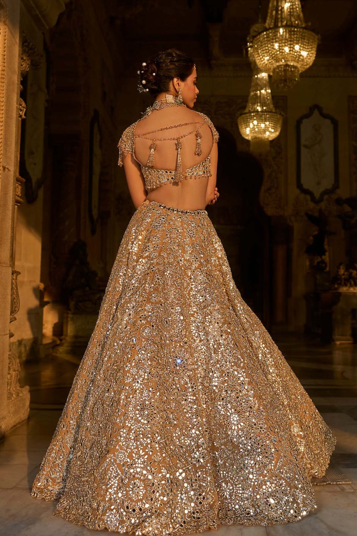 Gold Mirror Work Lehenga Set