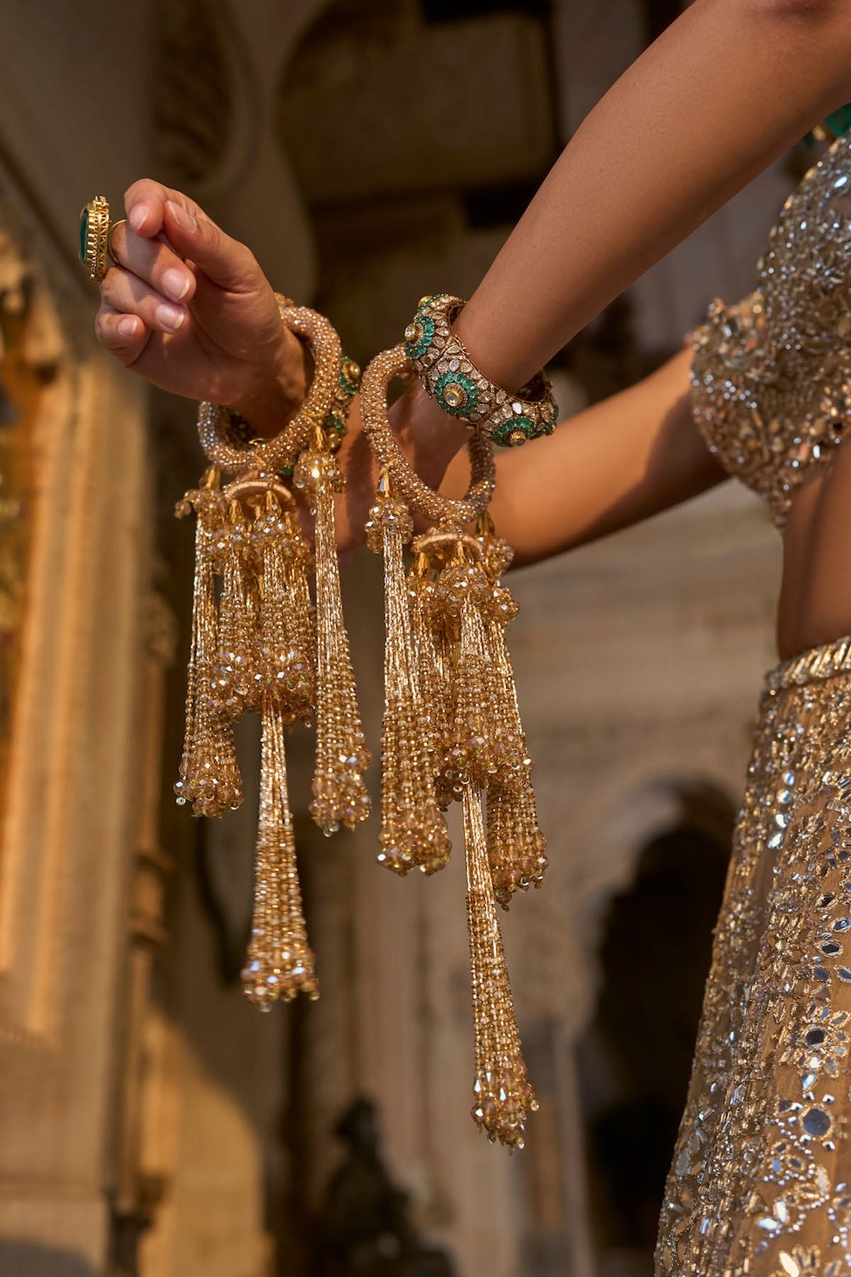 Gold Mirror Work Lehenga Set