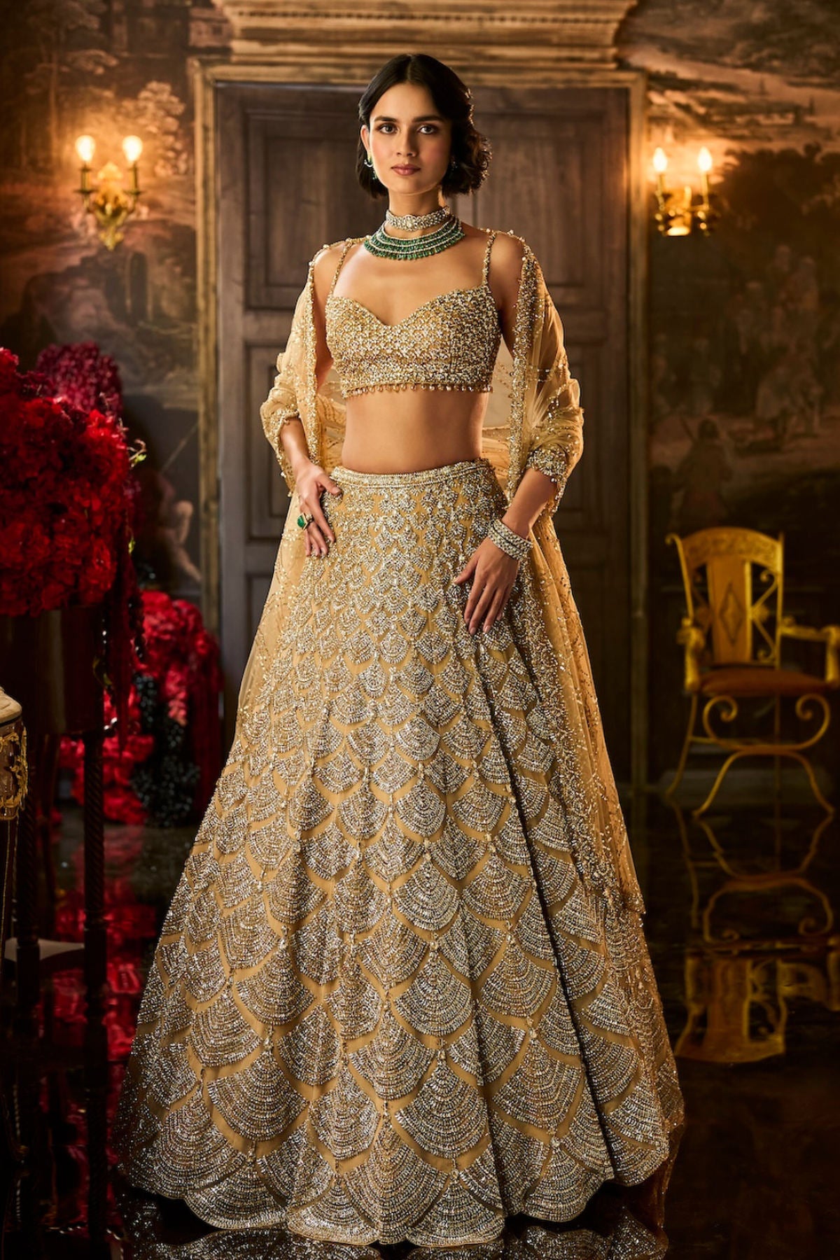 Gold Sequin & Crystal Lehenga Set