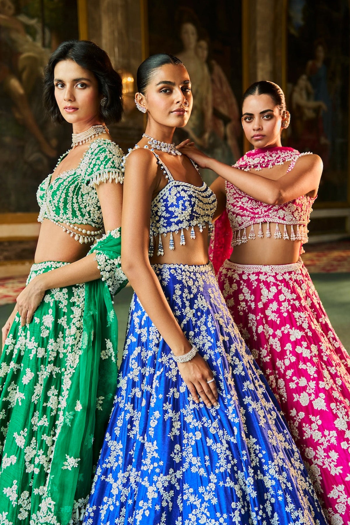 Green Thread Work Lehenga Set