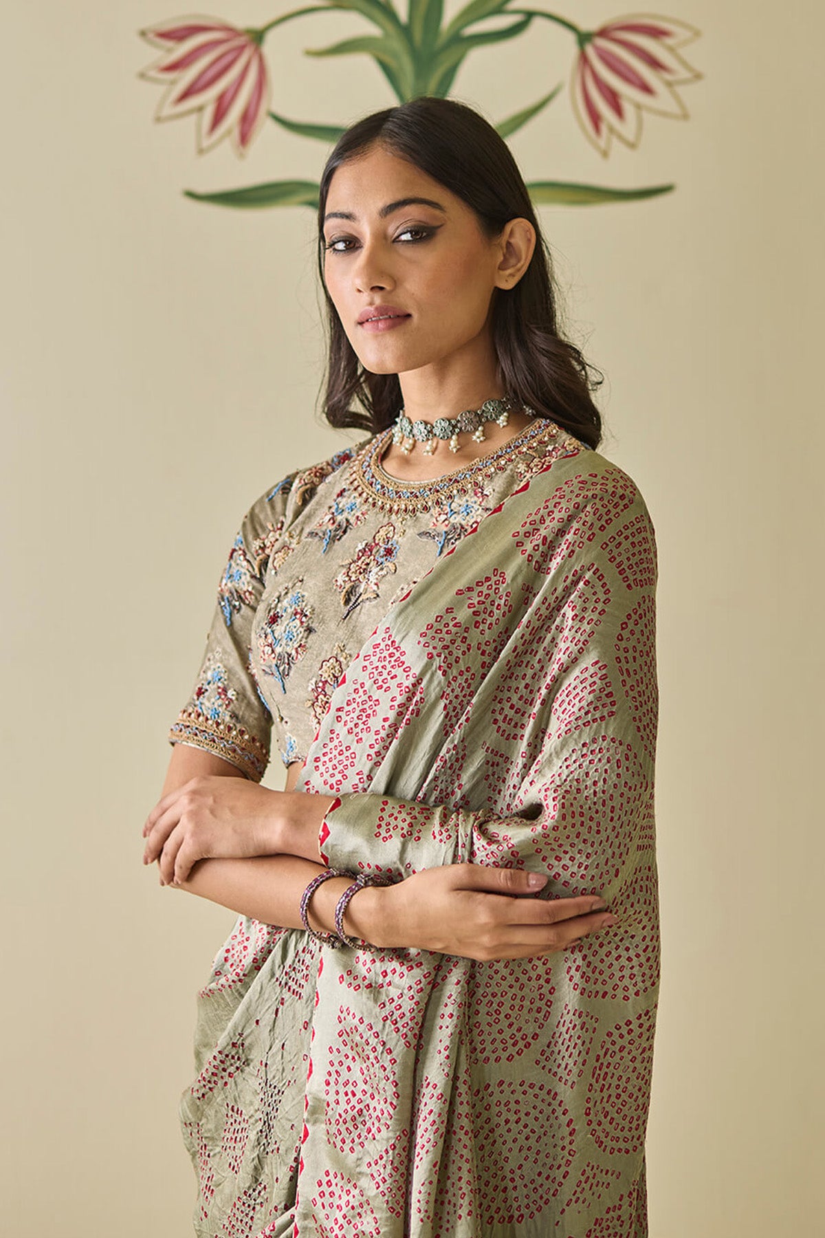 Grey Bandhani Saree
