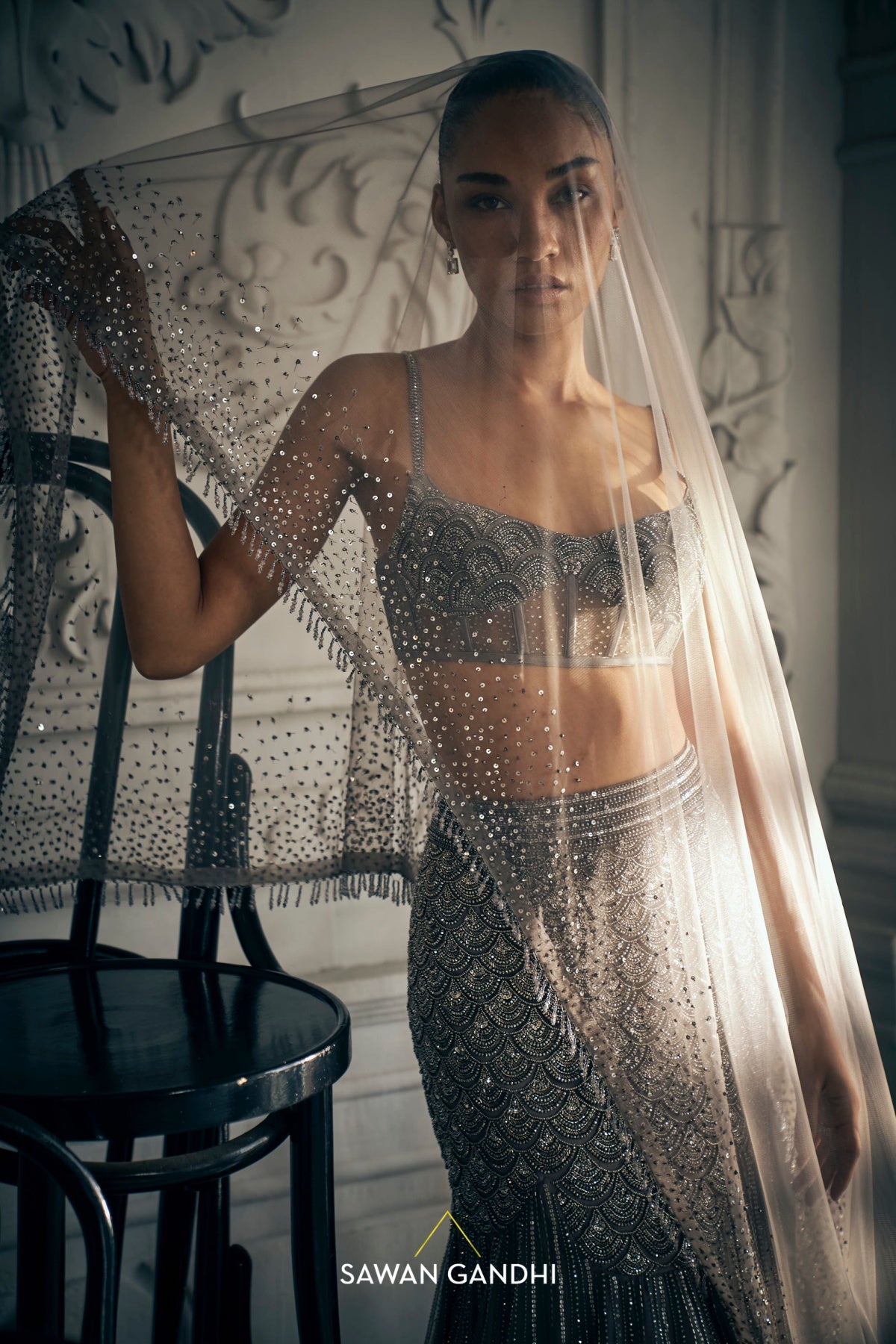 Grey fishcut lehenga