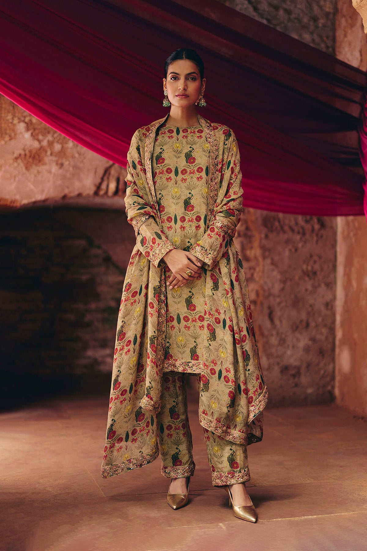 Grey Peacock Kurta – Pant set with Duppata