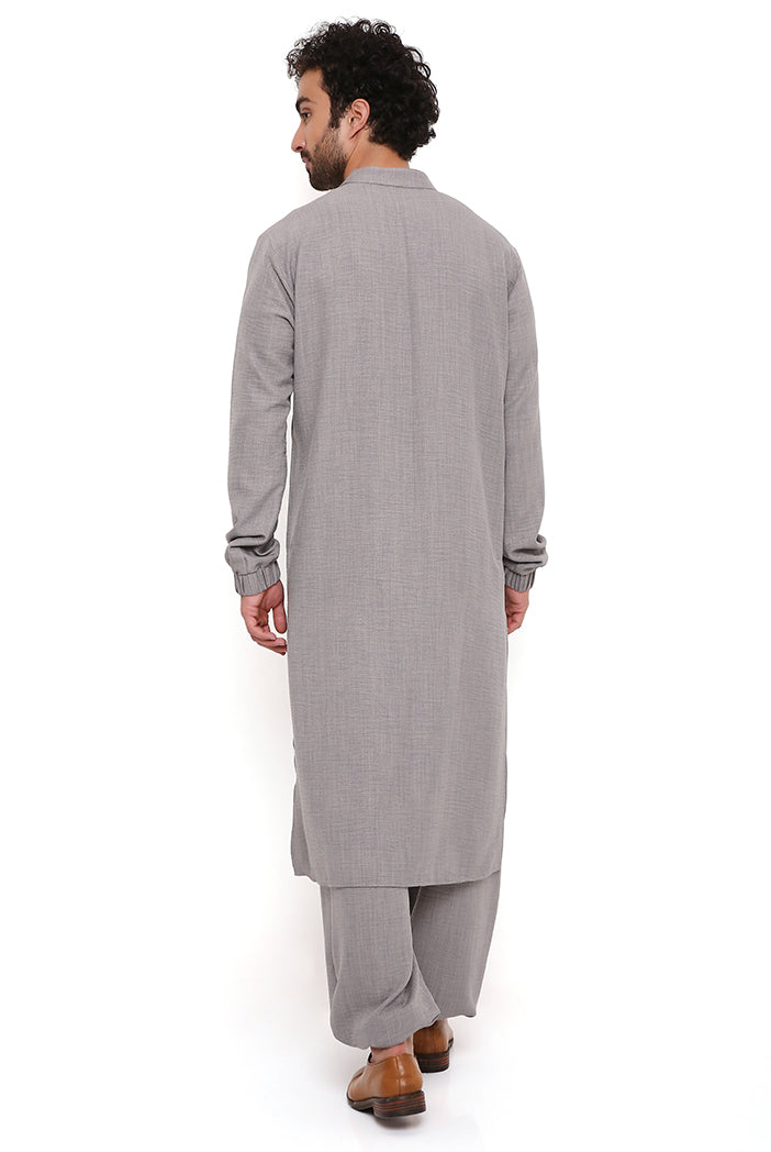 GREY SOFT LINEN BOMBER KURTA WITH JOGGER PANT