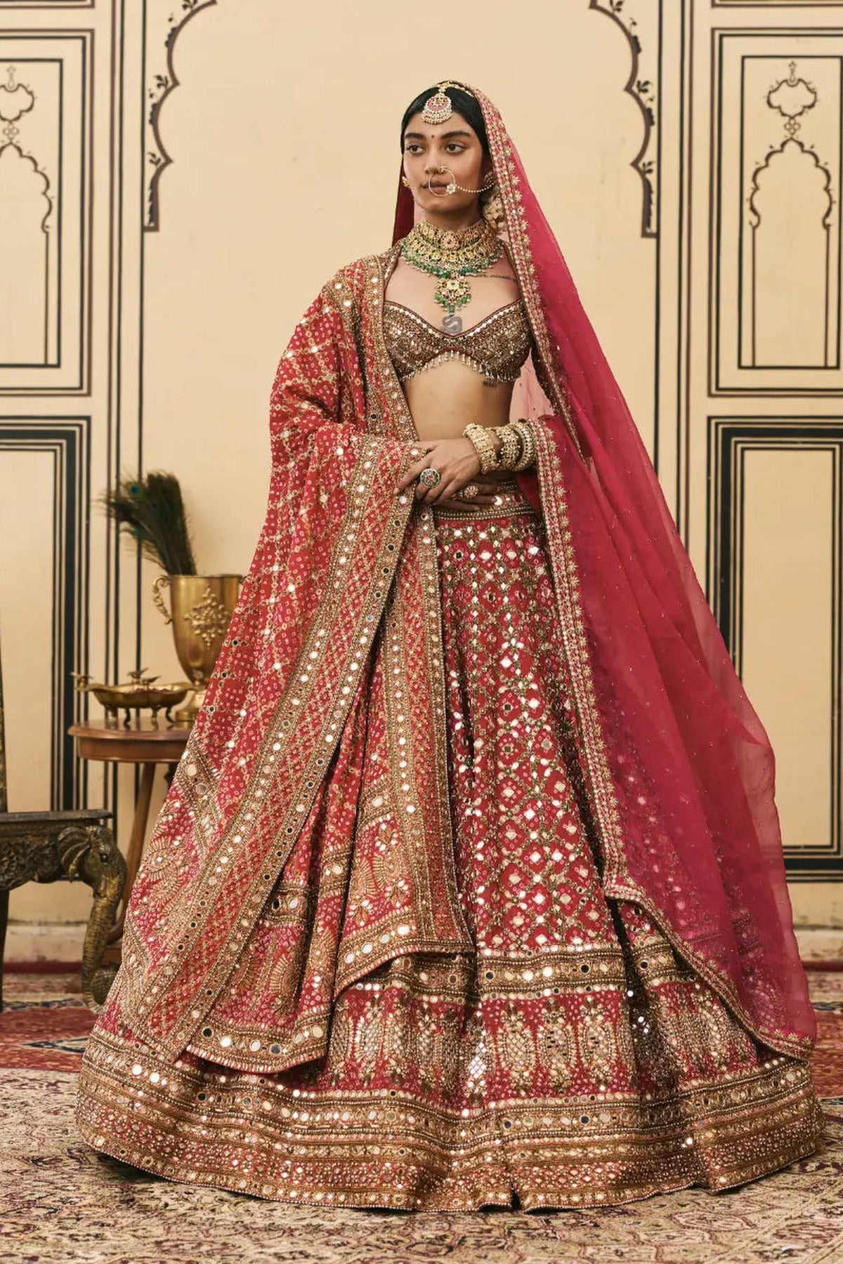 Gulabi Bandhej Georgette Lehenga Set
