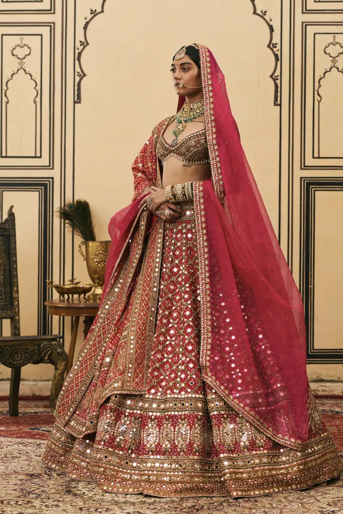 Gulabi Bandhej Georgette Lehenga Set