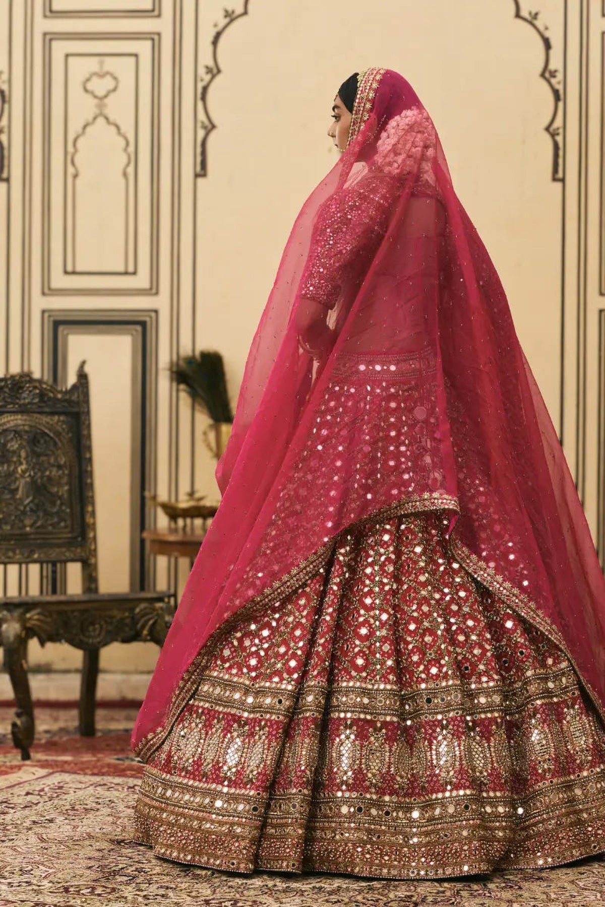 Gulabi Bandhej Georgette Lehenga Set