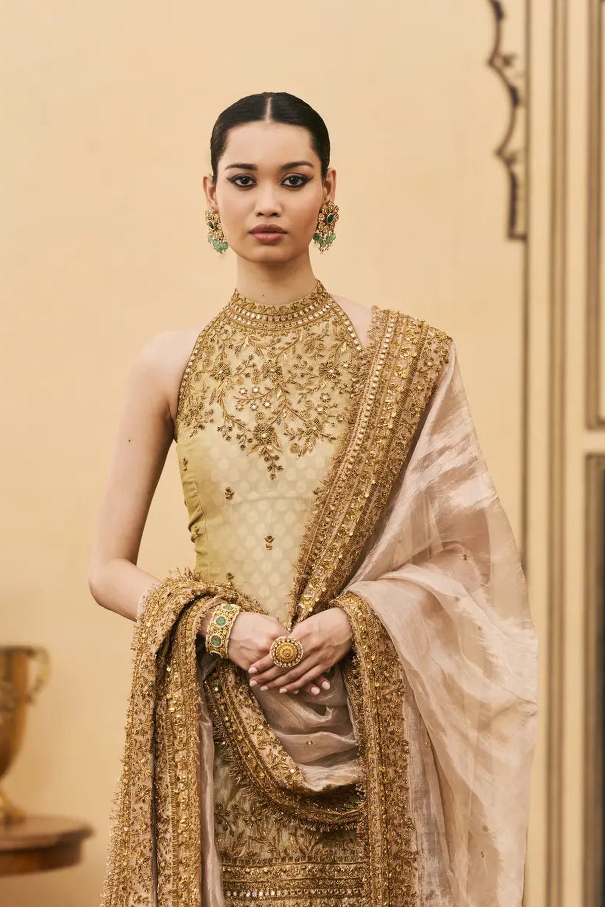 Hariyal Velvet Brocade Farshi Set