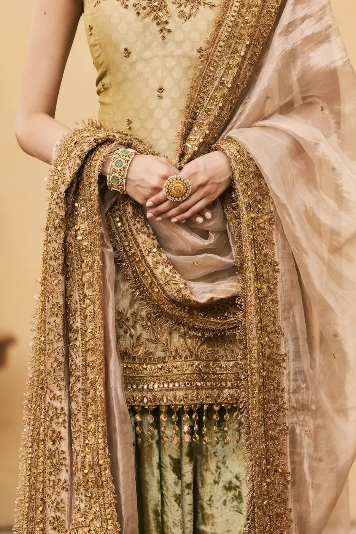 Hariyal Velvet Brocade Farshi Set
