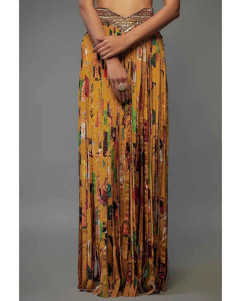 Mango Crepe Printed Fringe Skirt Set