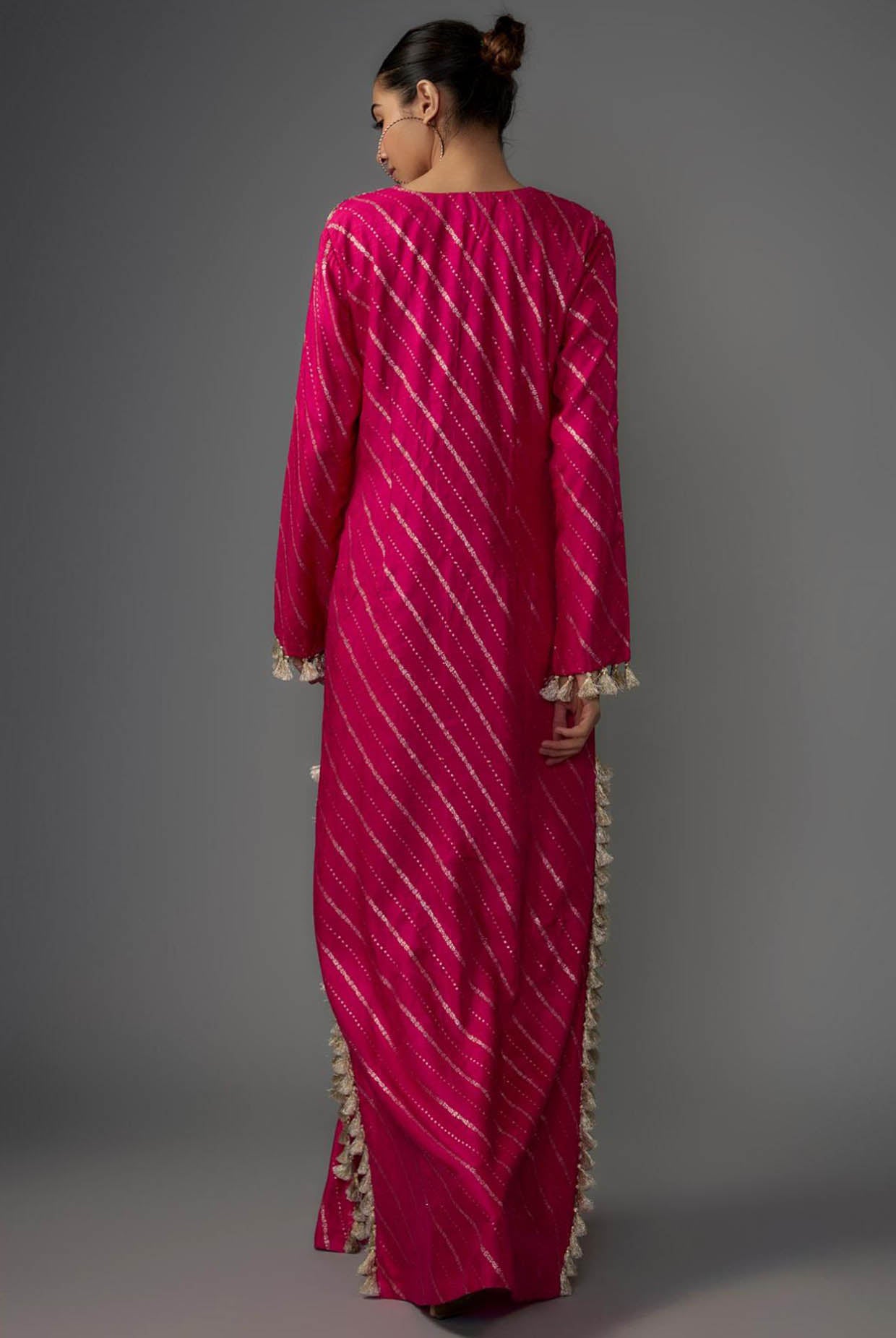 Hot Pink Embroidered Long Beyza Kaftan