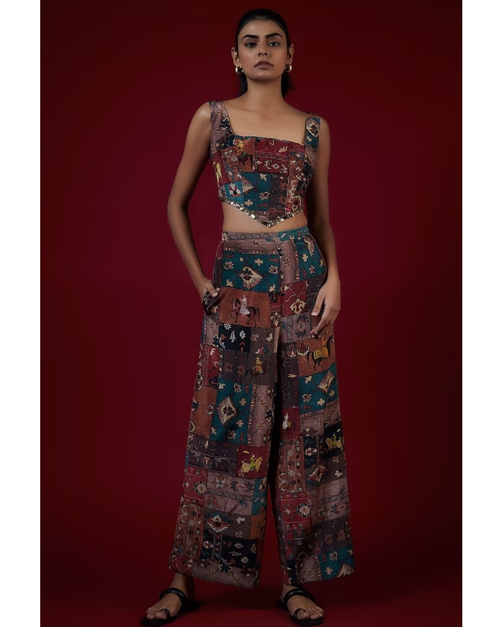 Multicolor Printed Pant Suit Set