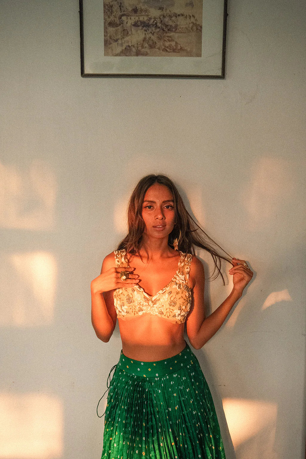 EMERALD BANDHINI, SLINKY NUDE BLOUSE