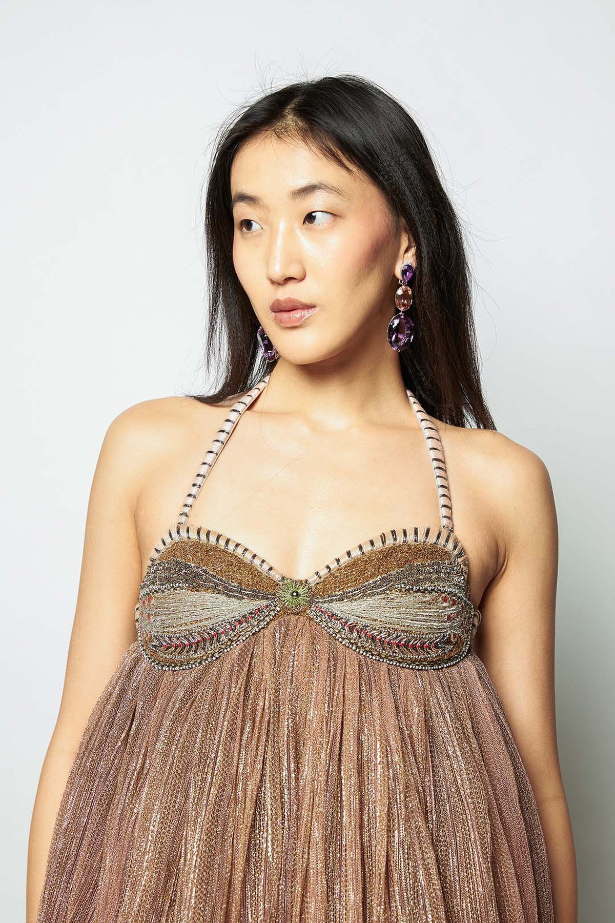 Intereva - Rose Gold Metallic Mesh Gown
