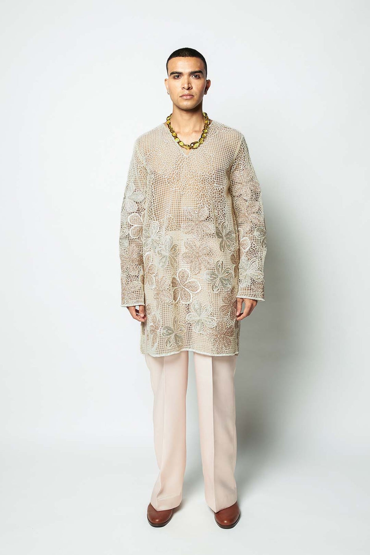 Interfield ivory - blush mesh kurta