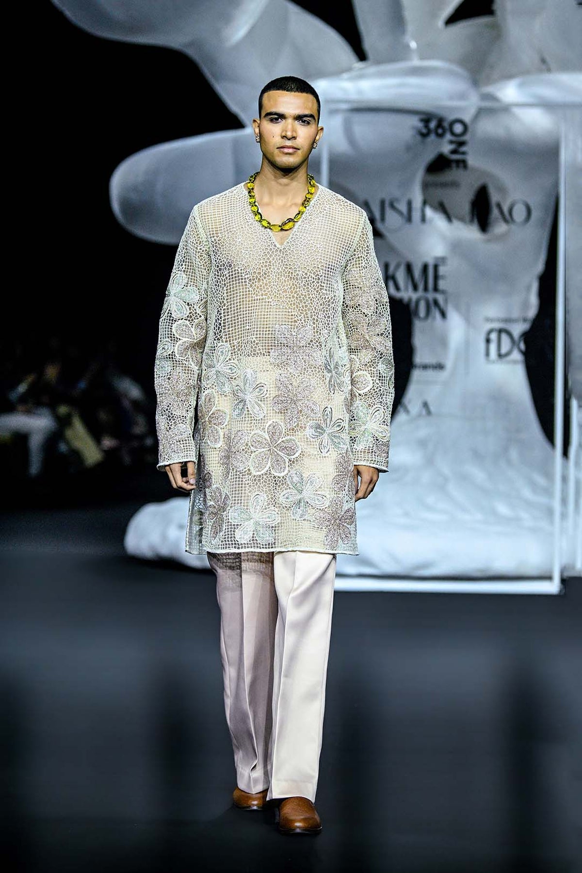 Interfield ivory - blush mesh kurta